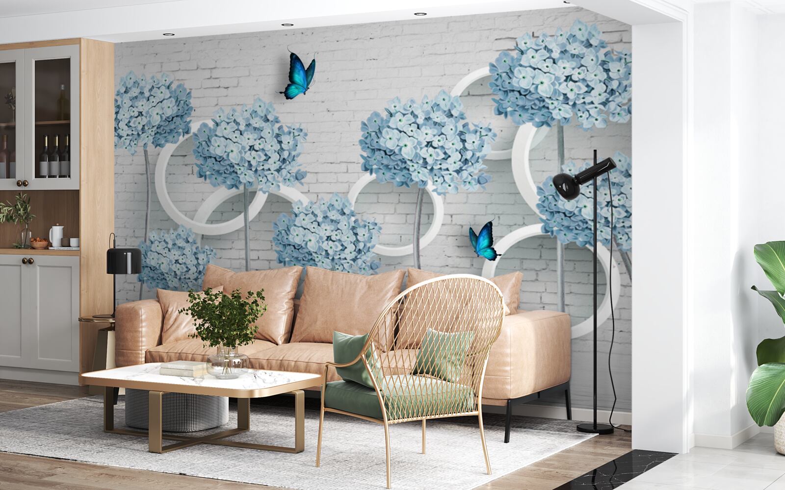 Fototapeta gałęzie bzu z niebieskimi kwiatami na niejednoznacznym tle