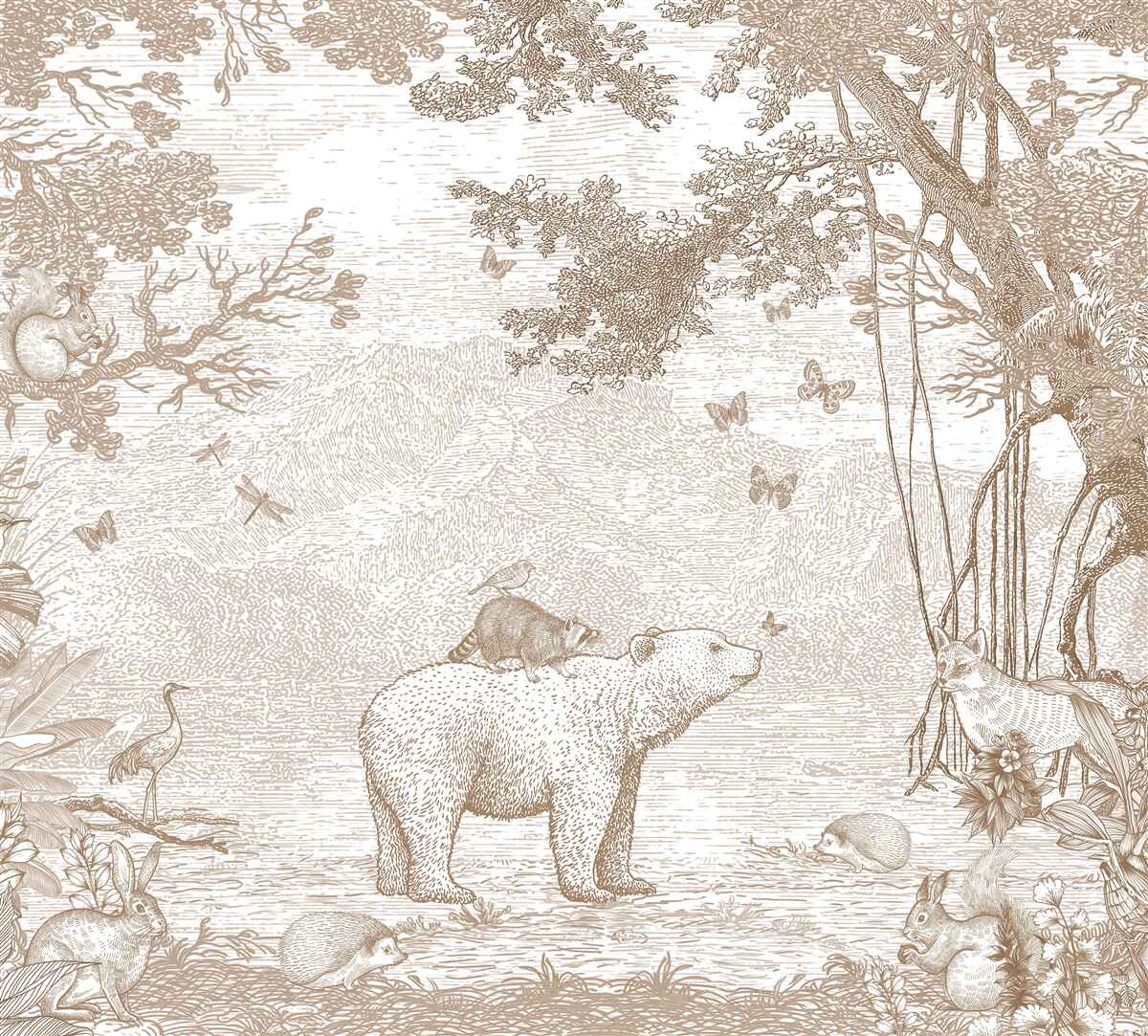 Fototapeta niedźwiedź idzie przez zaśnieżony las