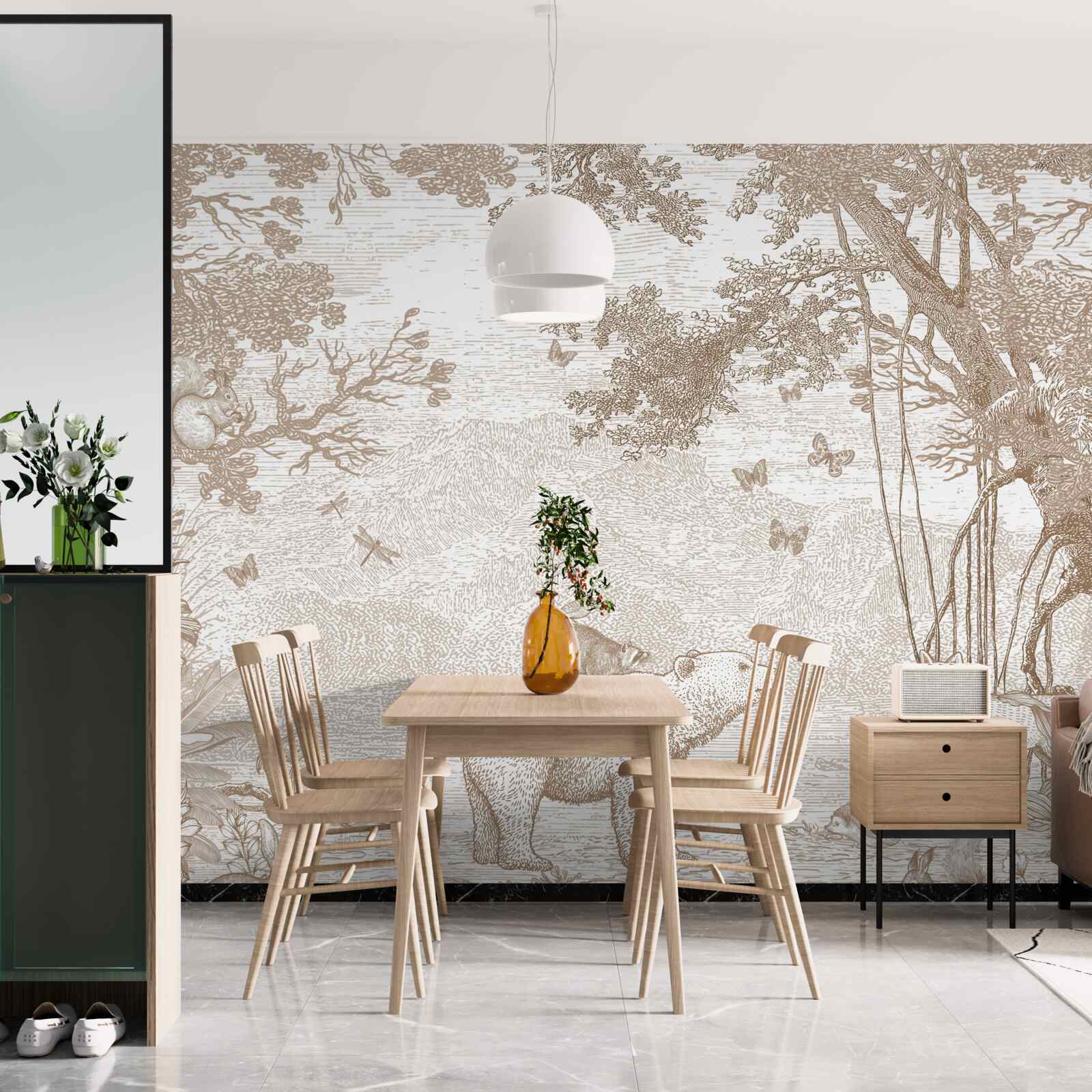 Fototapeta niedźwiedź idzie przez zaśnieżony las