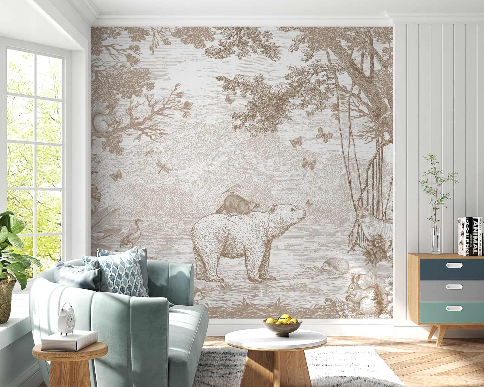 Fototapeta niedźwiedź idzie przez zaśnieżony las