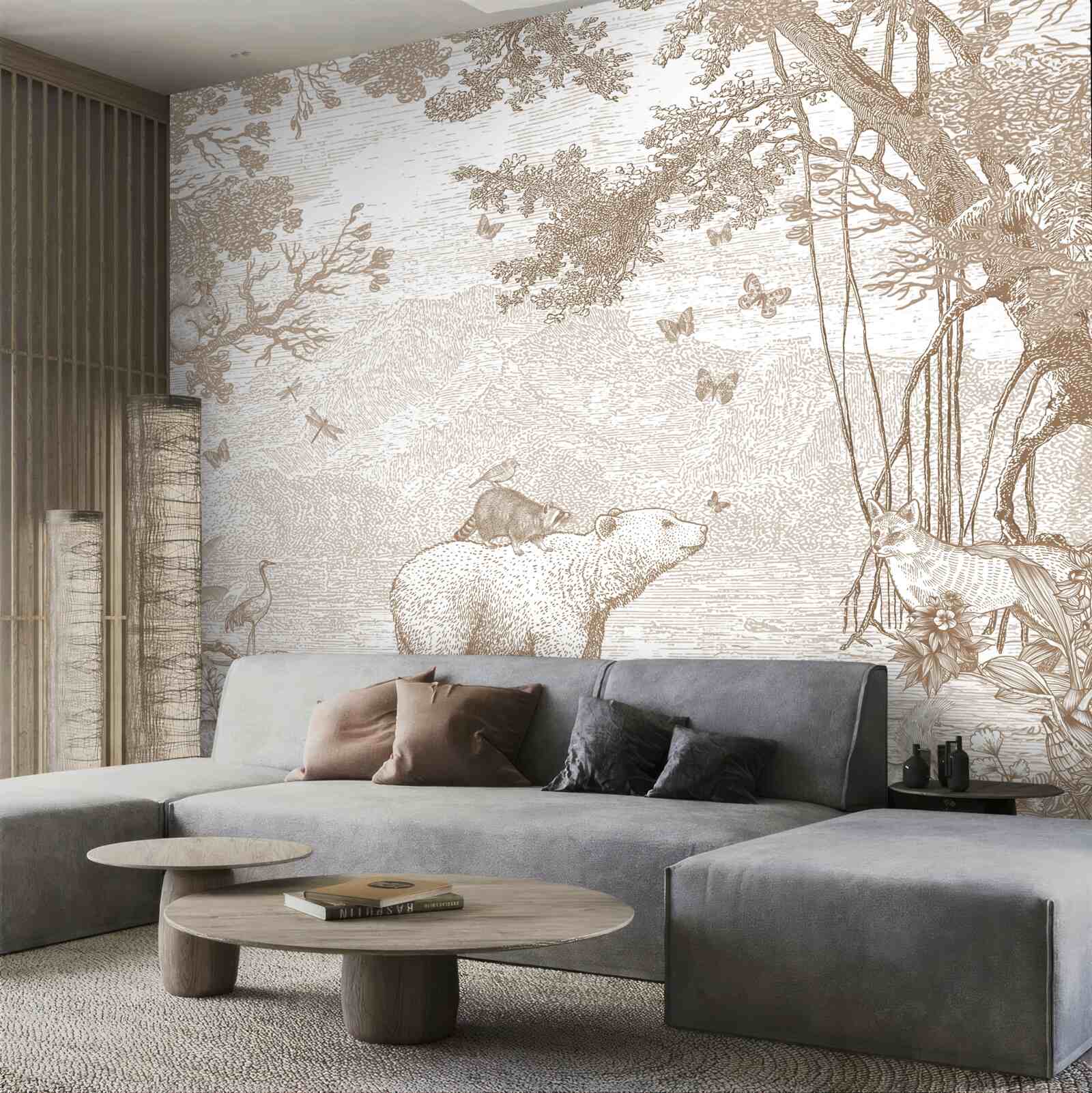 Fototapeta niedźwiedź idzie przez zaśnieżony las