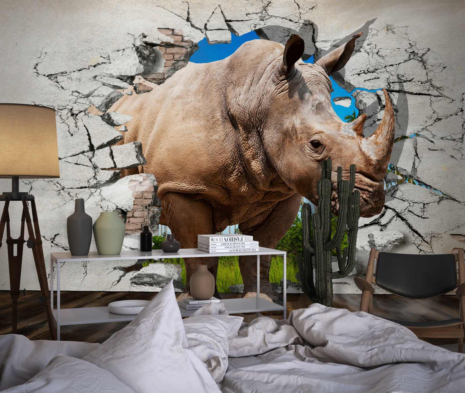 Fototapeta Ściana zapada się pod siłą nosorożca