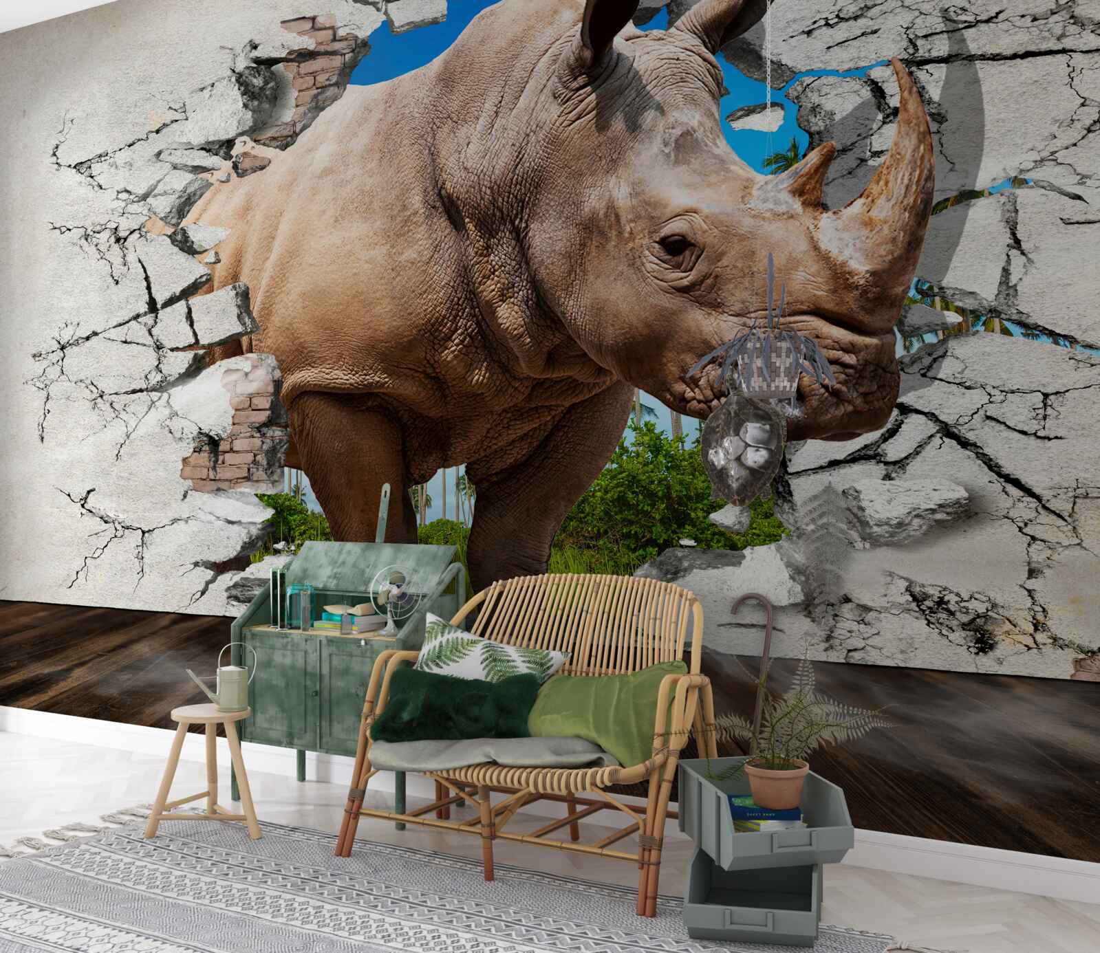 Fototapeta Ściana zapada się pod siłą nosorożca