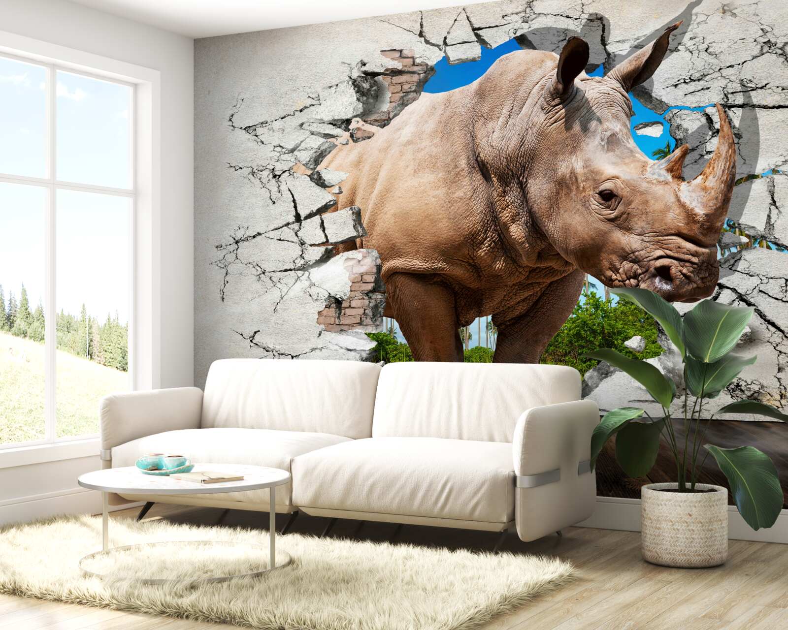 Fototapeta Ściana zapada się pod siłą nosorożca