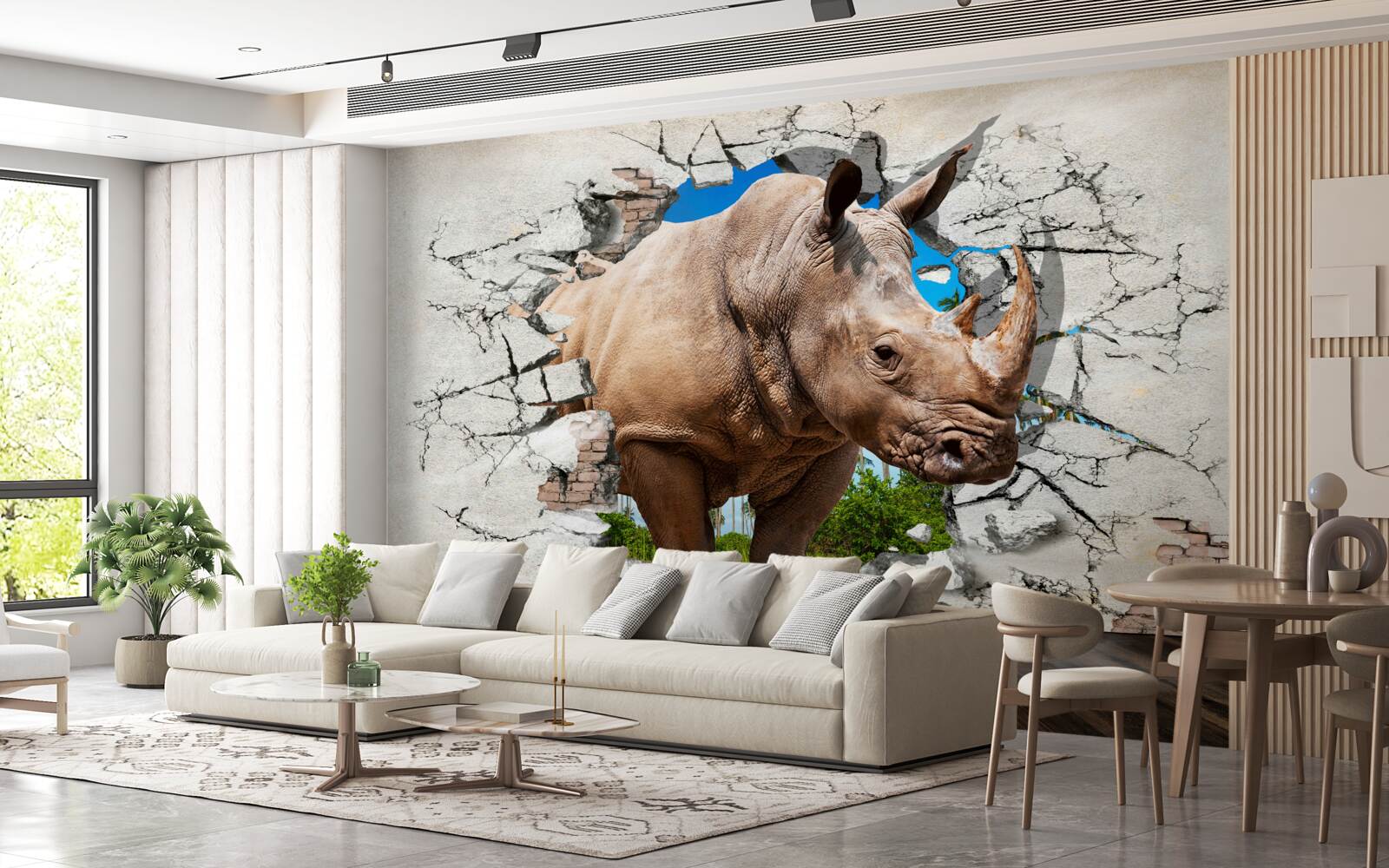 Fototapeta Ściana zapada się pod siłą nosorożca