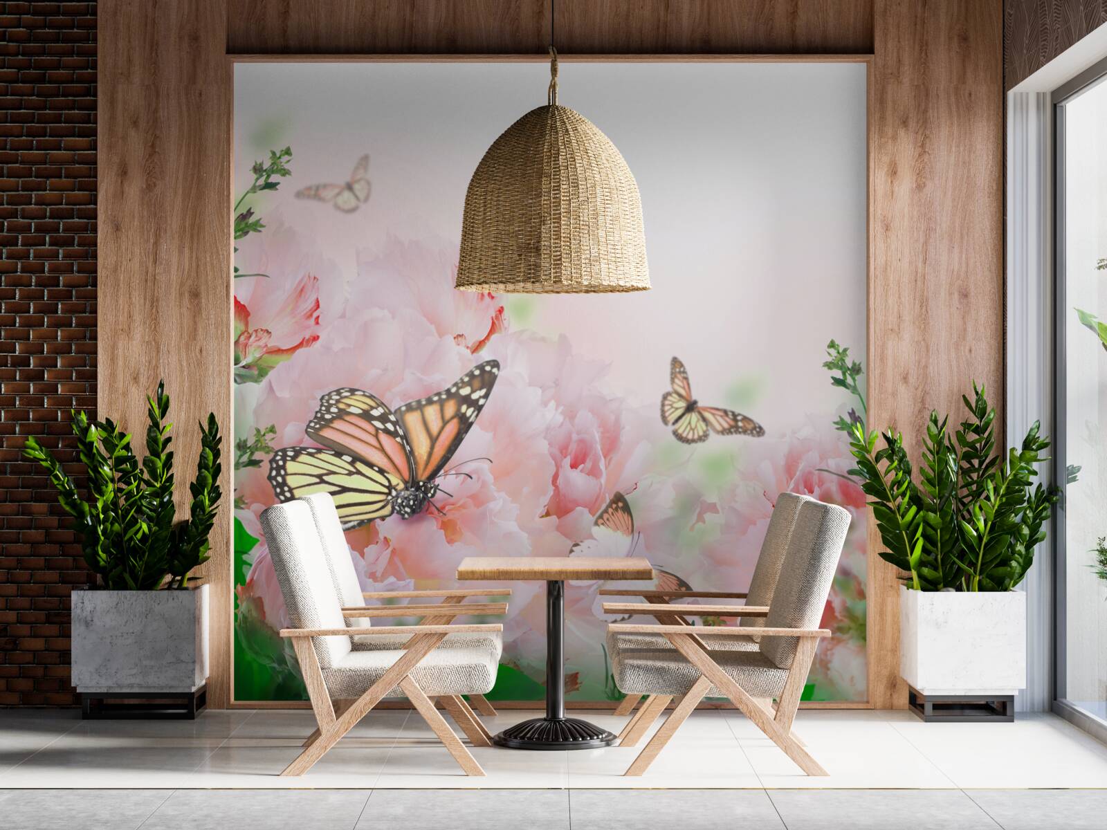 Fototapeta grupa motyli na tle wystroju letnich kwiatów