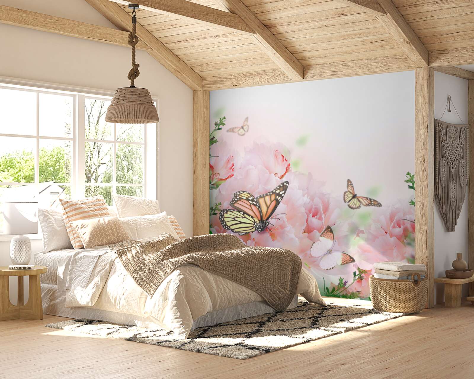 Fototapeta grupa motyli na tle wystroju letnich kwiatów