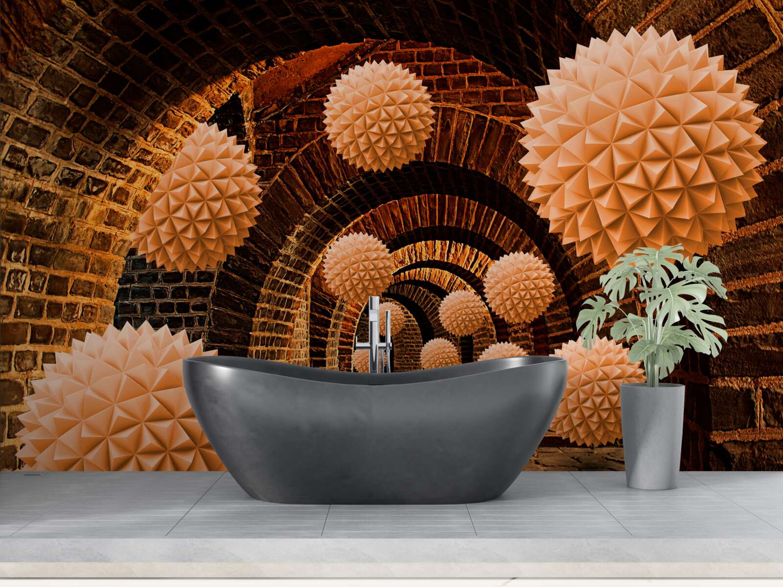 Fototapeta ostre brązowe kule i łuki z kamienia