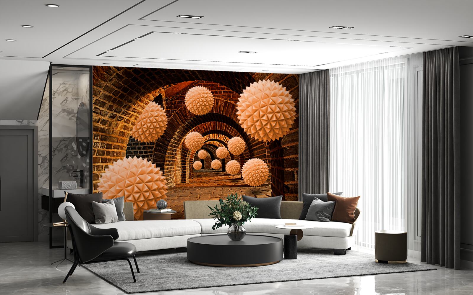 Fototapeta ostre brązowe kule i łuki z kamienia