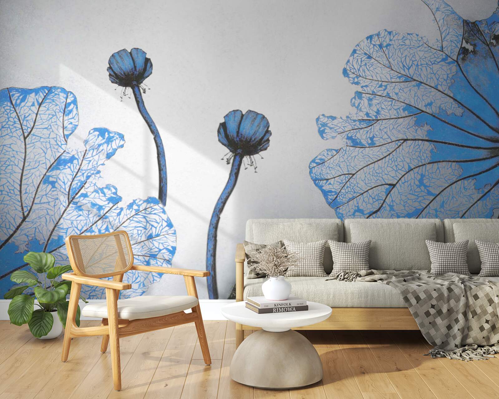 Fototapeta mgliste maki z niebieskimi pąkami