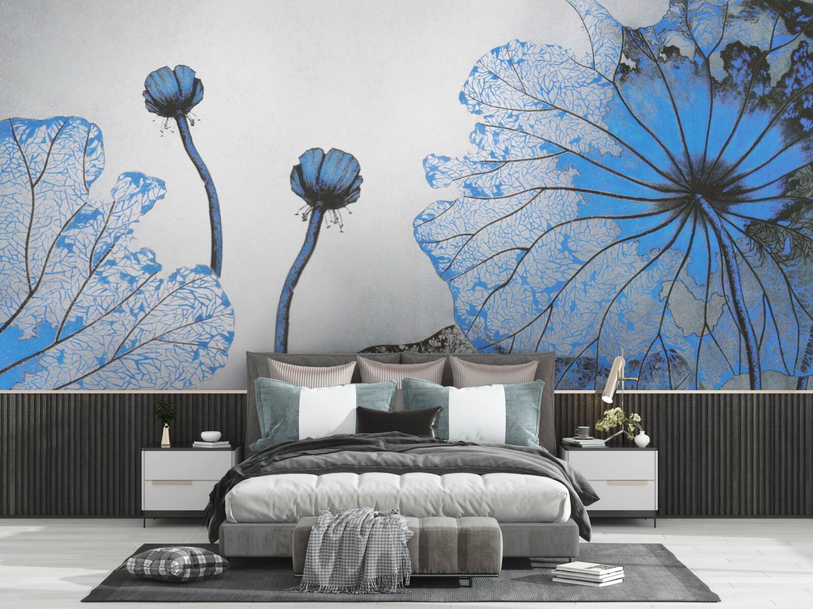 Fototapeta mgliste maki z niebieskimi pąkami