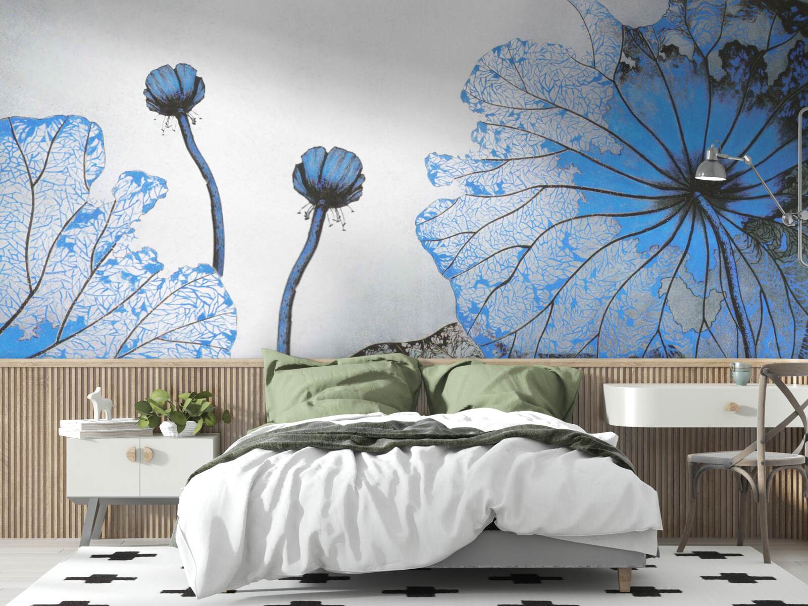 Fototapeta mgliste maki z niebieskimi pąkami