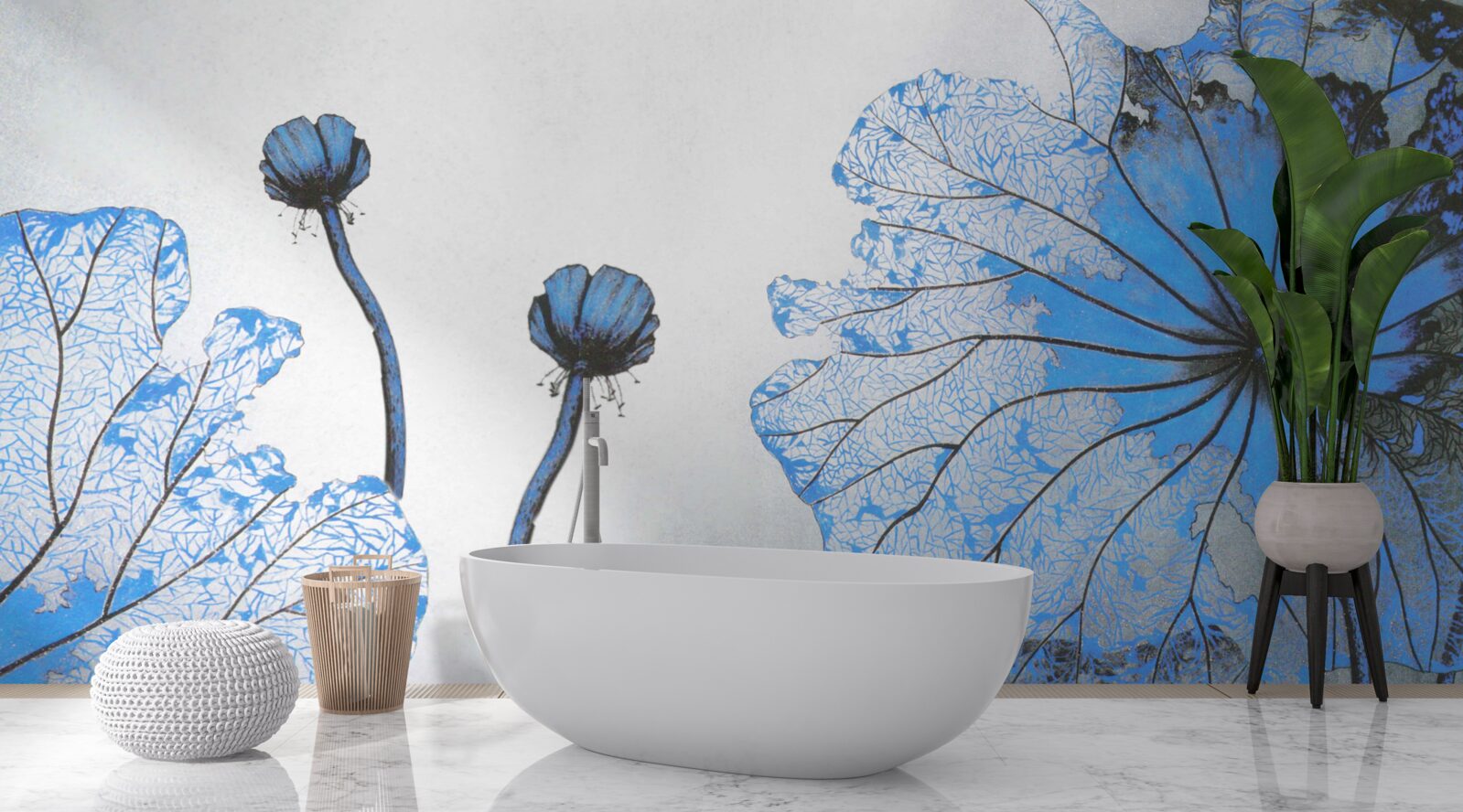 Fototapeta mgliste maki z niebieskimi pąkami