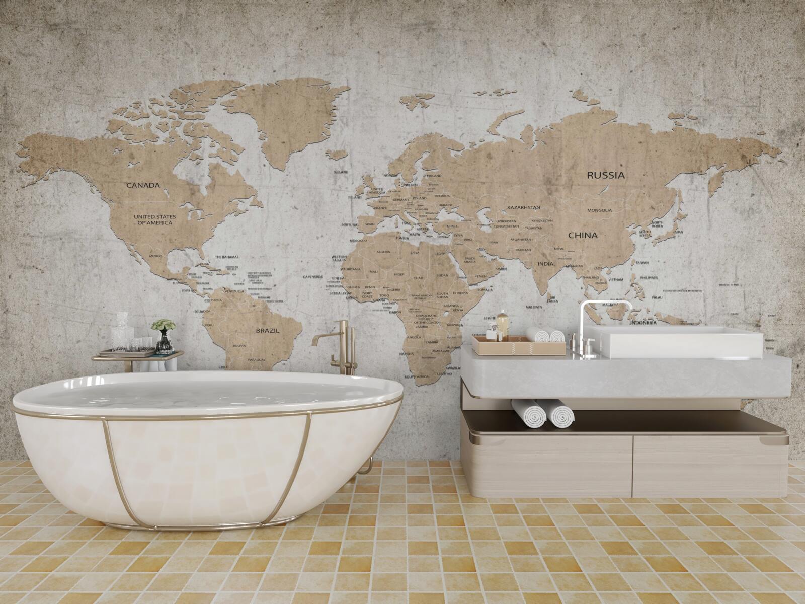 Fototapeta umiarkowany geograficzny obraz świata na ścianie