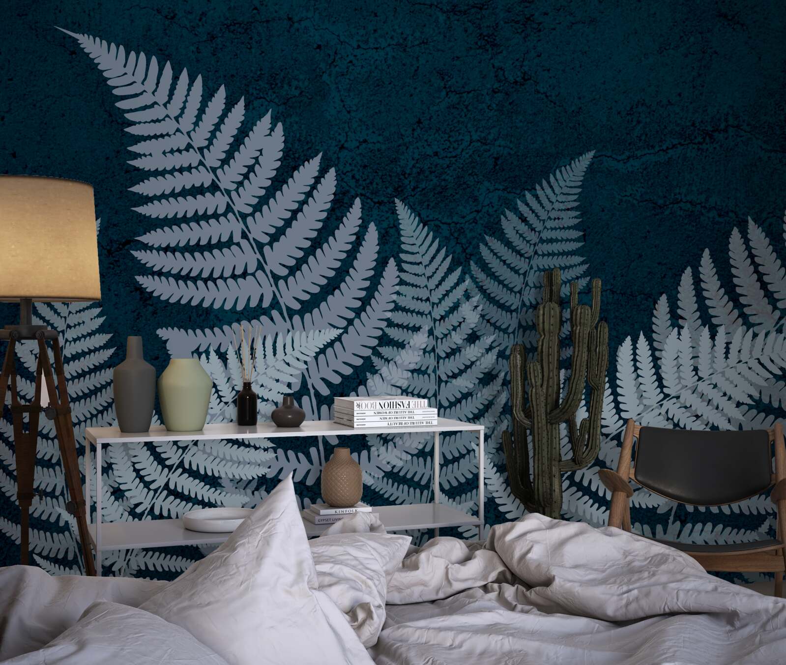 Fototapeta Świecące liście paproci w ponurą noc