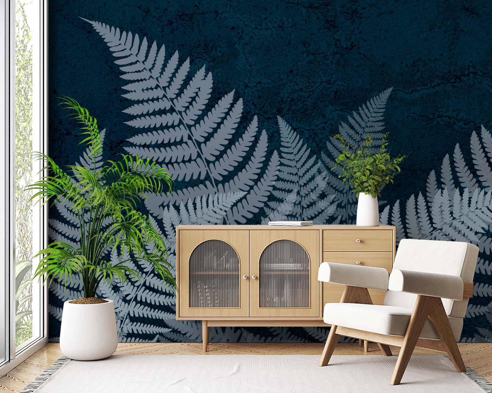 Fototapeta Świecące liście paproci w ponurą noc