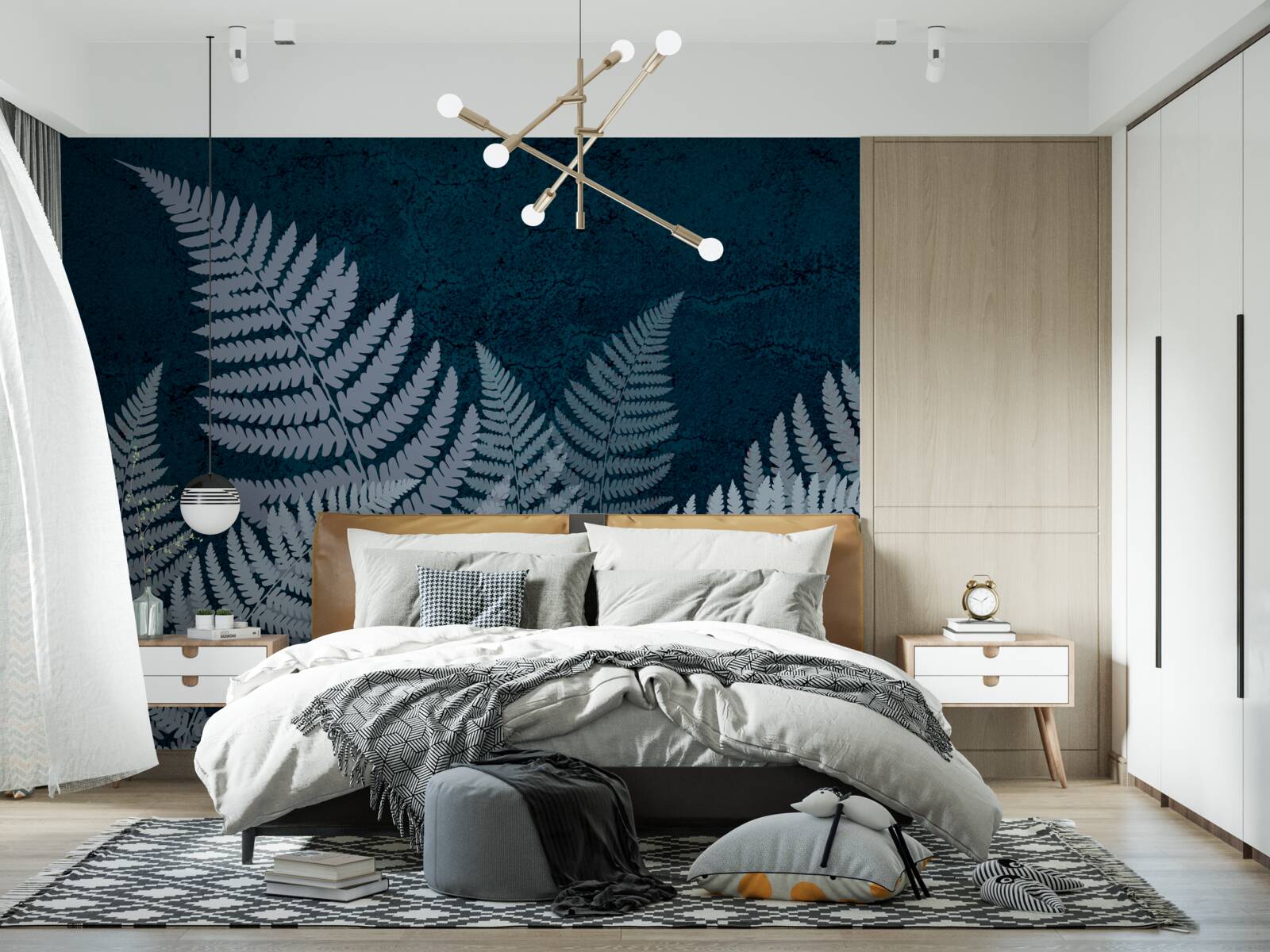 Fototapeta Świecące liście paproci w ponurą noc