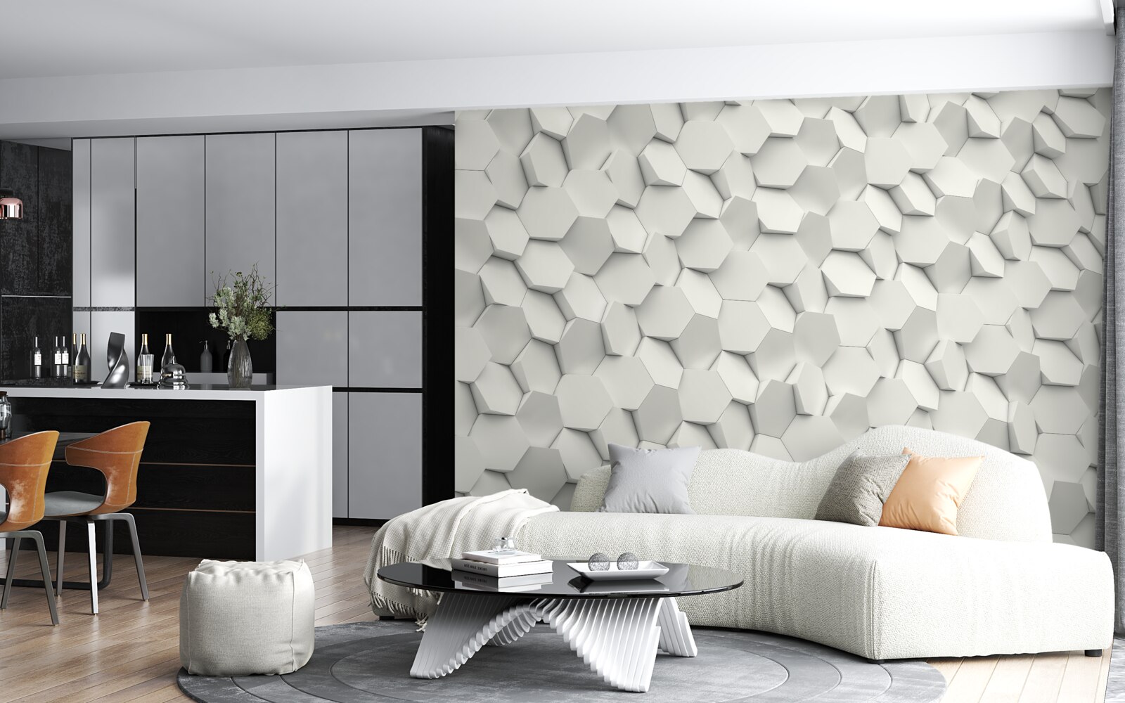 Fototapeta biało-szare sześciokąty z objętością