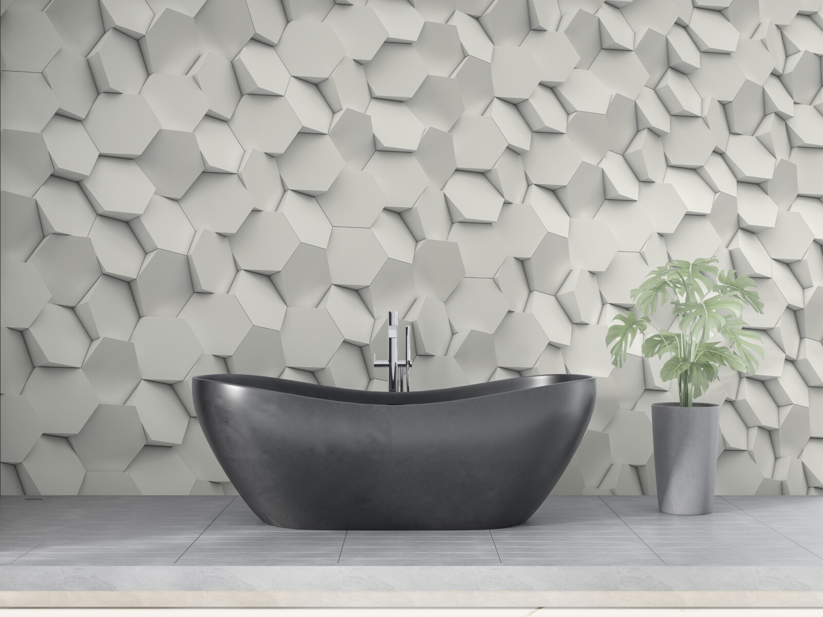 Fototapeta biało-szare sześciokąty z objętością