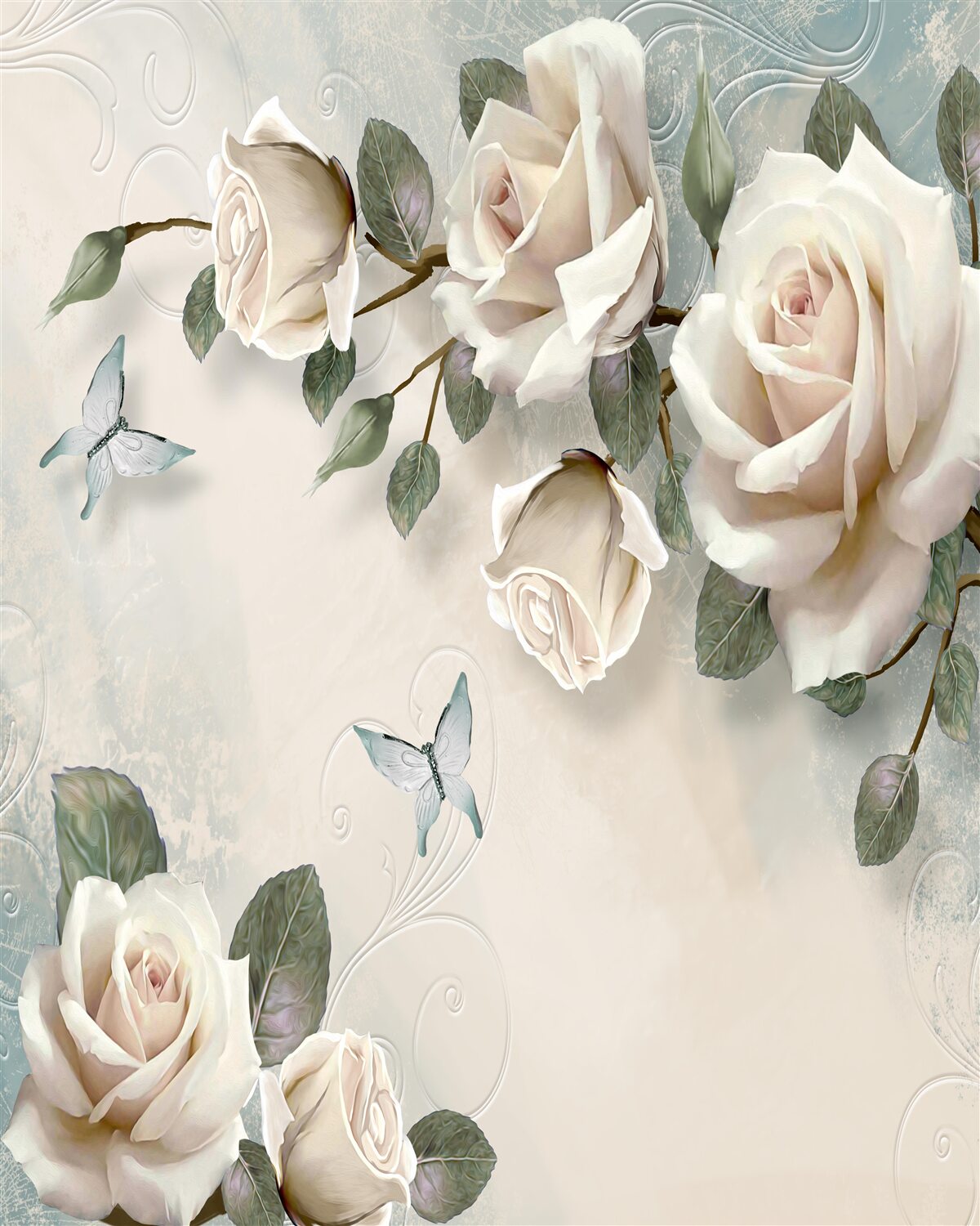 Fototapeta gałęzie dużego krzewu kremowych róż