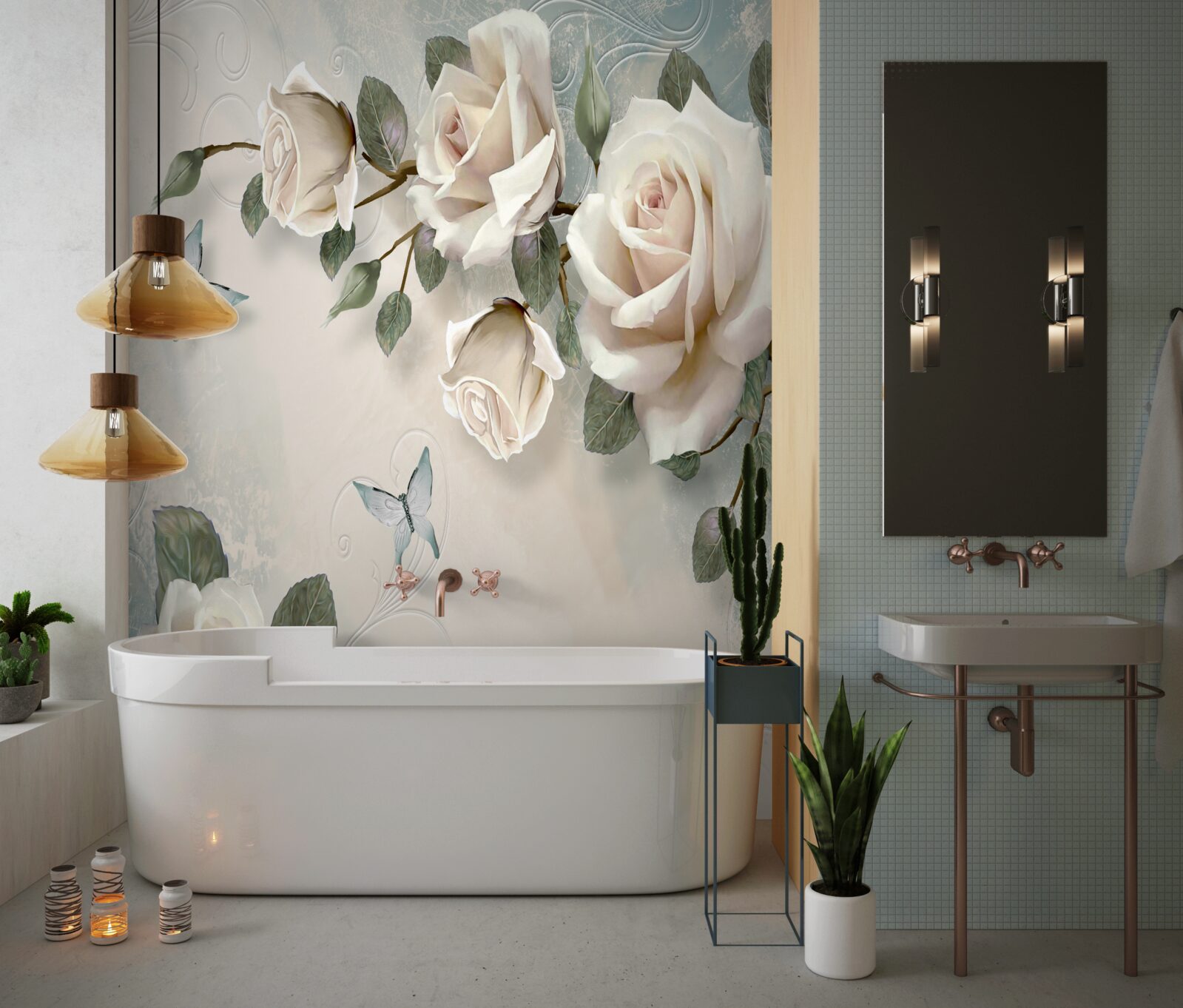 Fototapeta gałęzie dużego krzewu kremowych róż