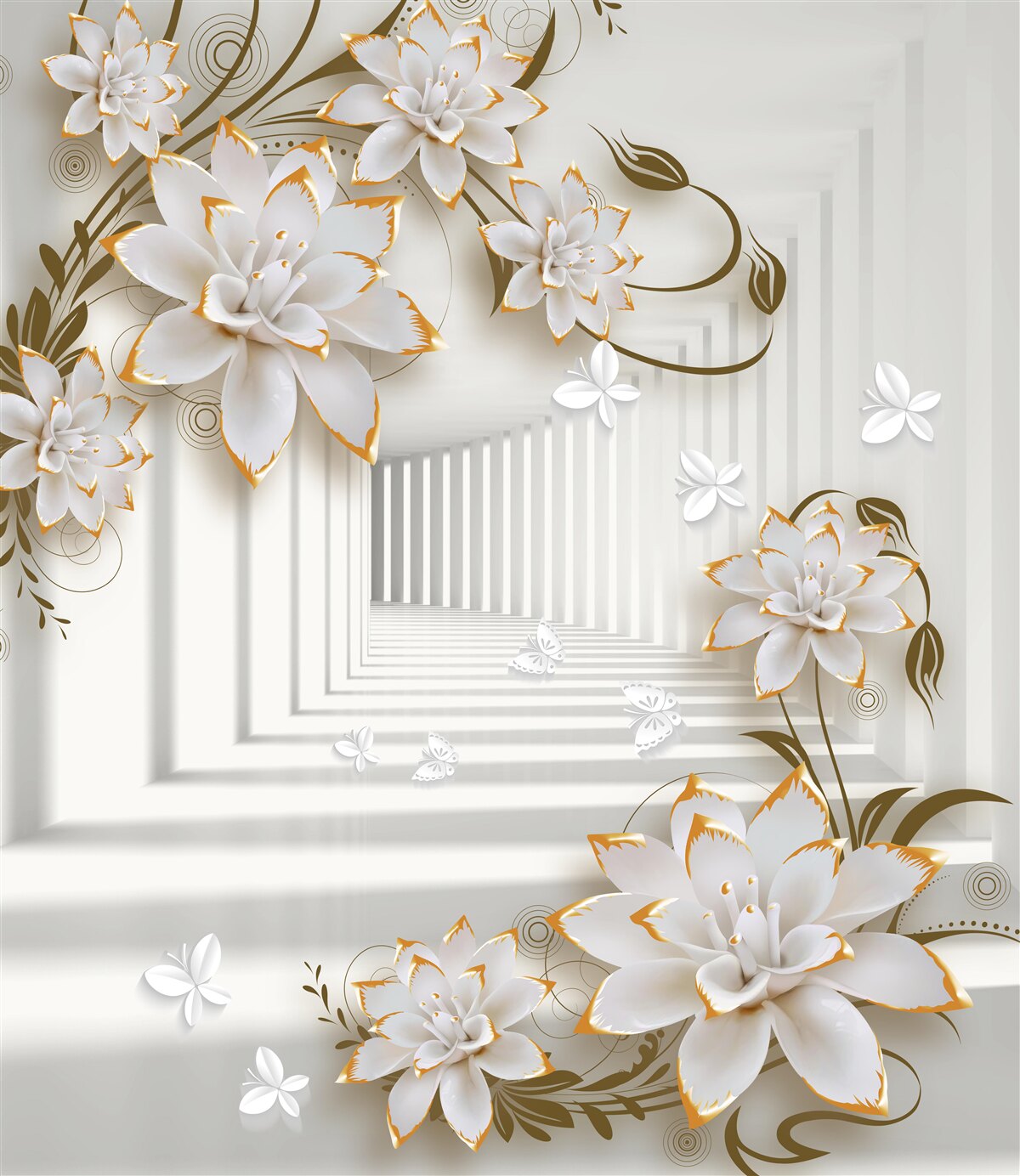 Fototapeta korytarz porośnięty kwiatami lotosu sięga w dal