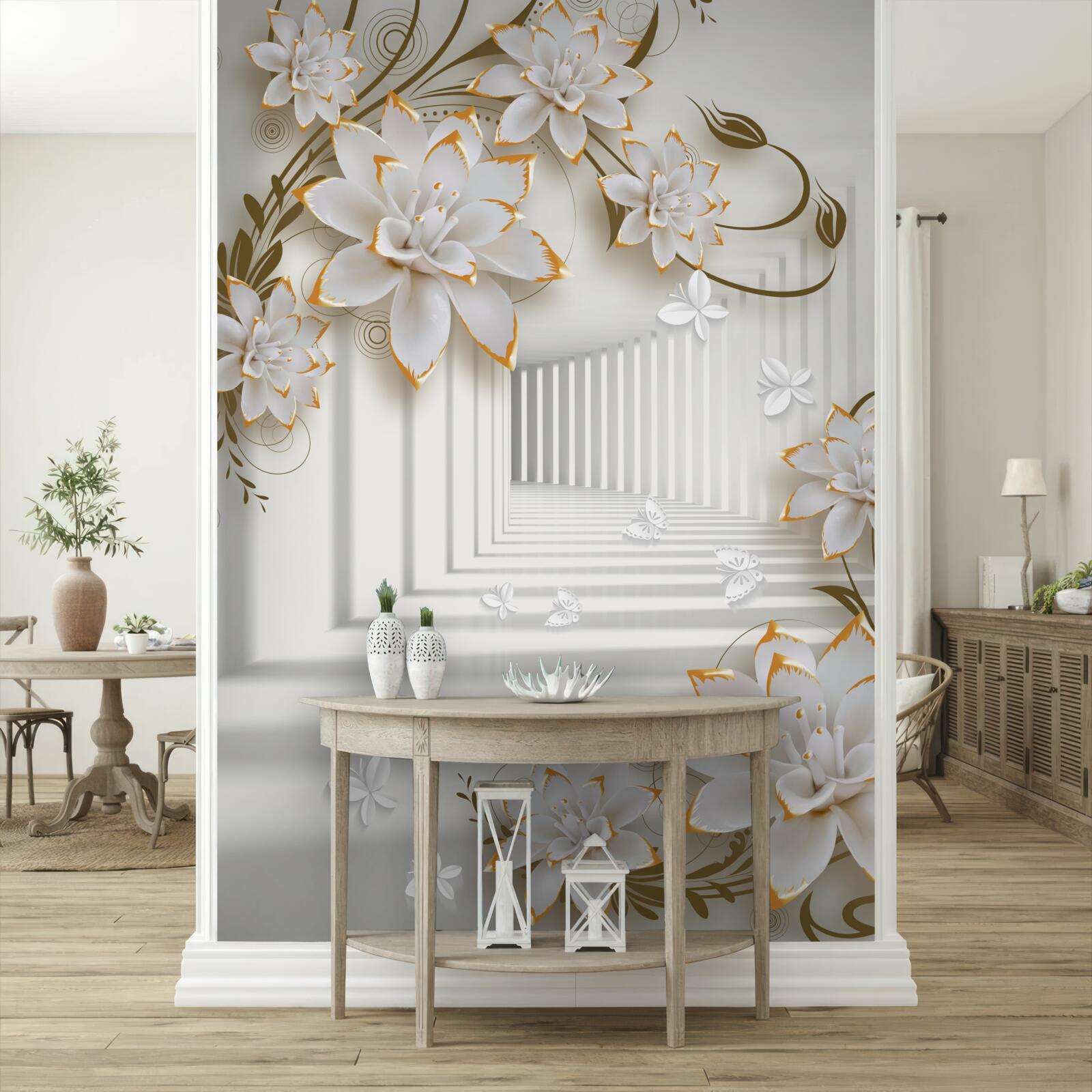 Fototapeta korytarz porośnięty kwiatami lotosu sięga w dal