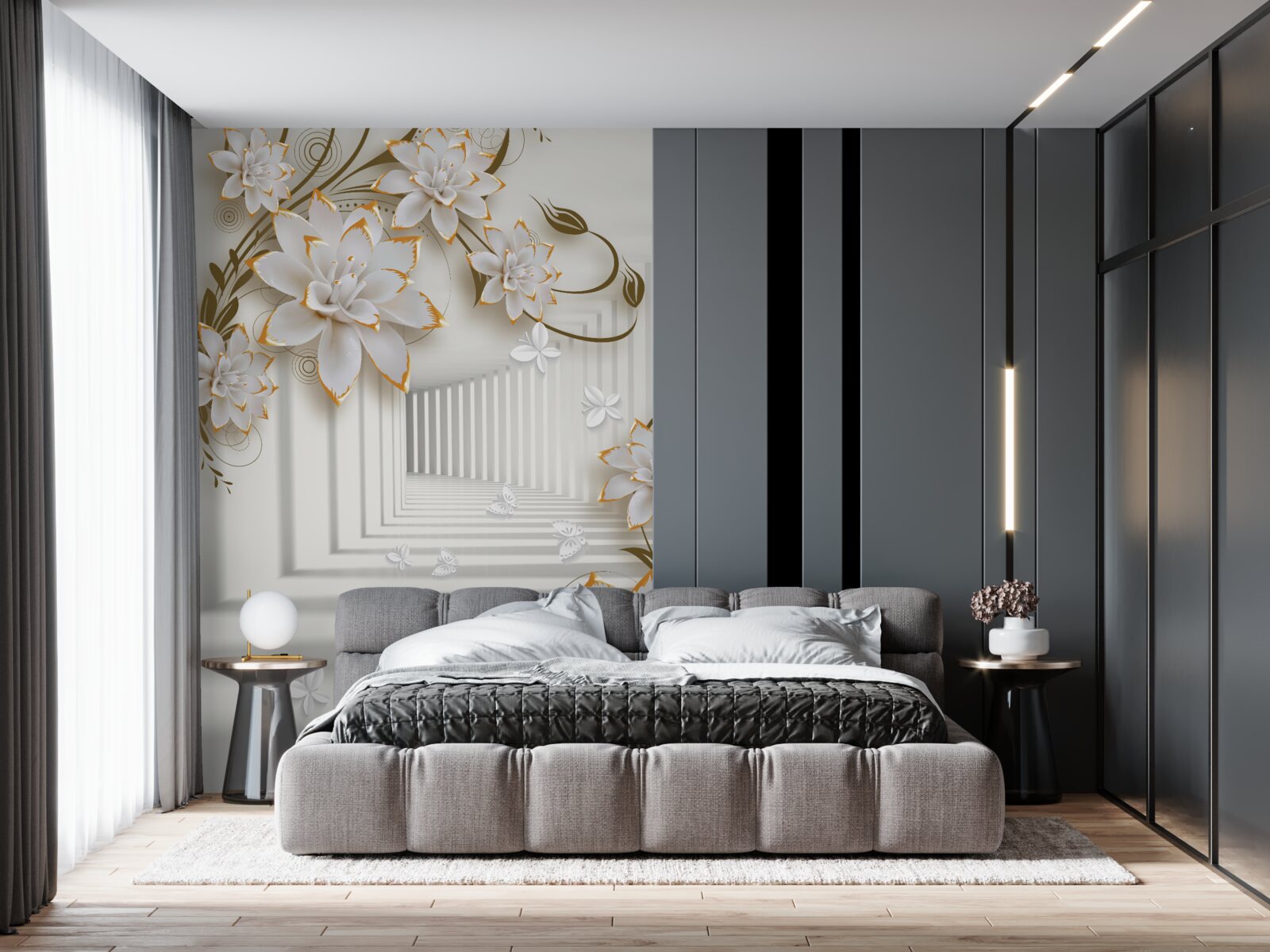 Fototapeta korytarz porośnięty kwiatami lotosu sięga w dal