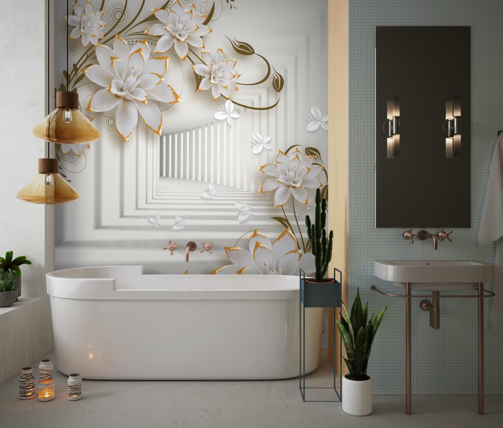 Fototapeta korytarz porośnięty kwiatami lotosu sięga w dal