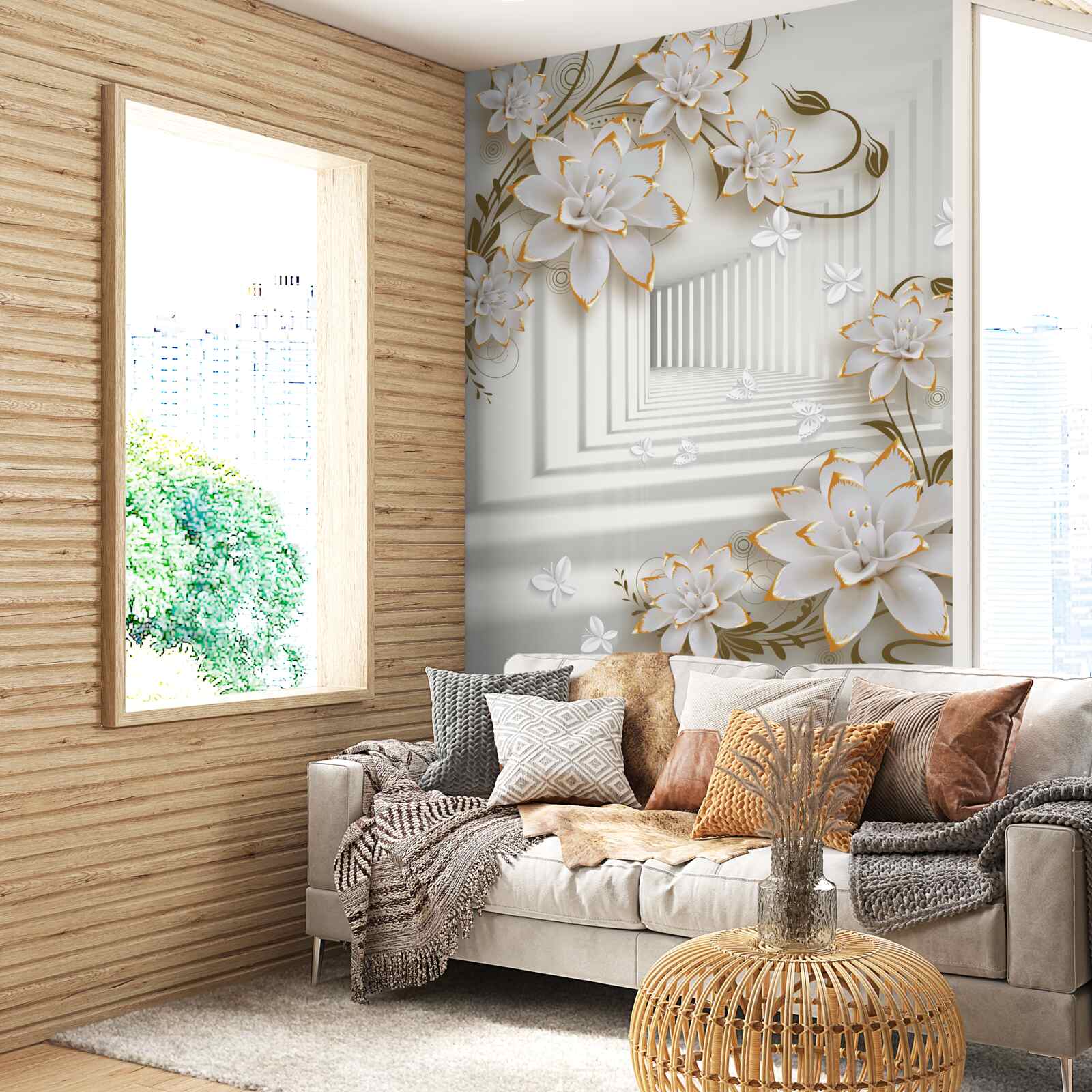 Fototapeta korytarz porośnięty kwiatami lotosu sięga w dal