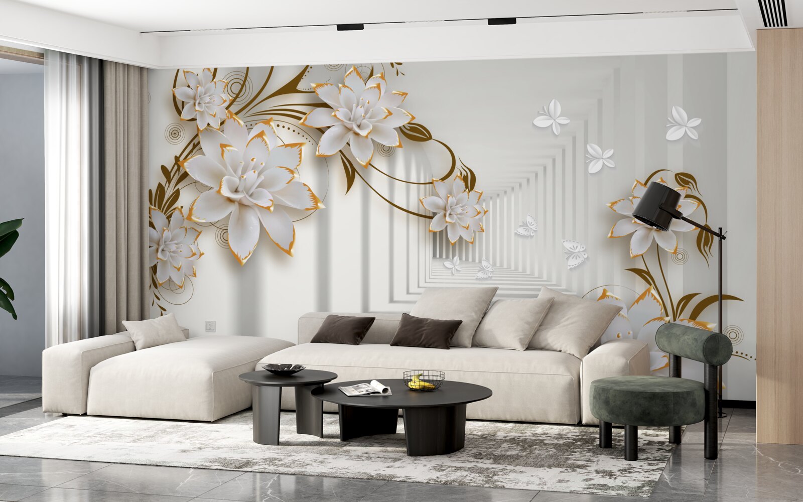 Fototapeta korytarz abstrakcji i złote lotosy