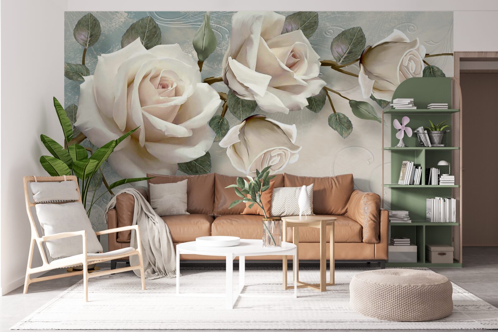 Fototapeta motyle przelatujące obok gałęzi kremowej róży