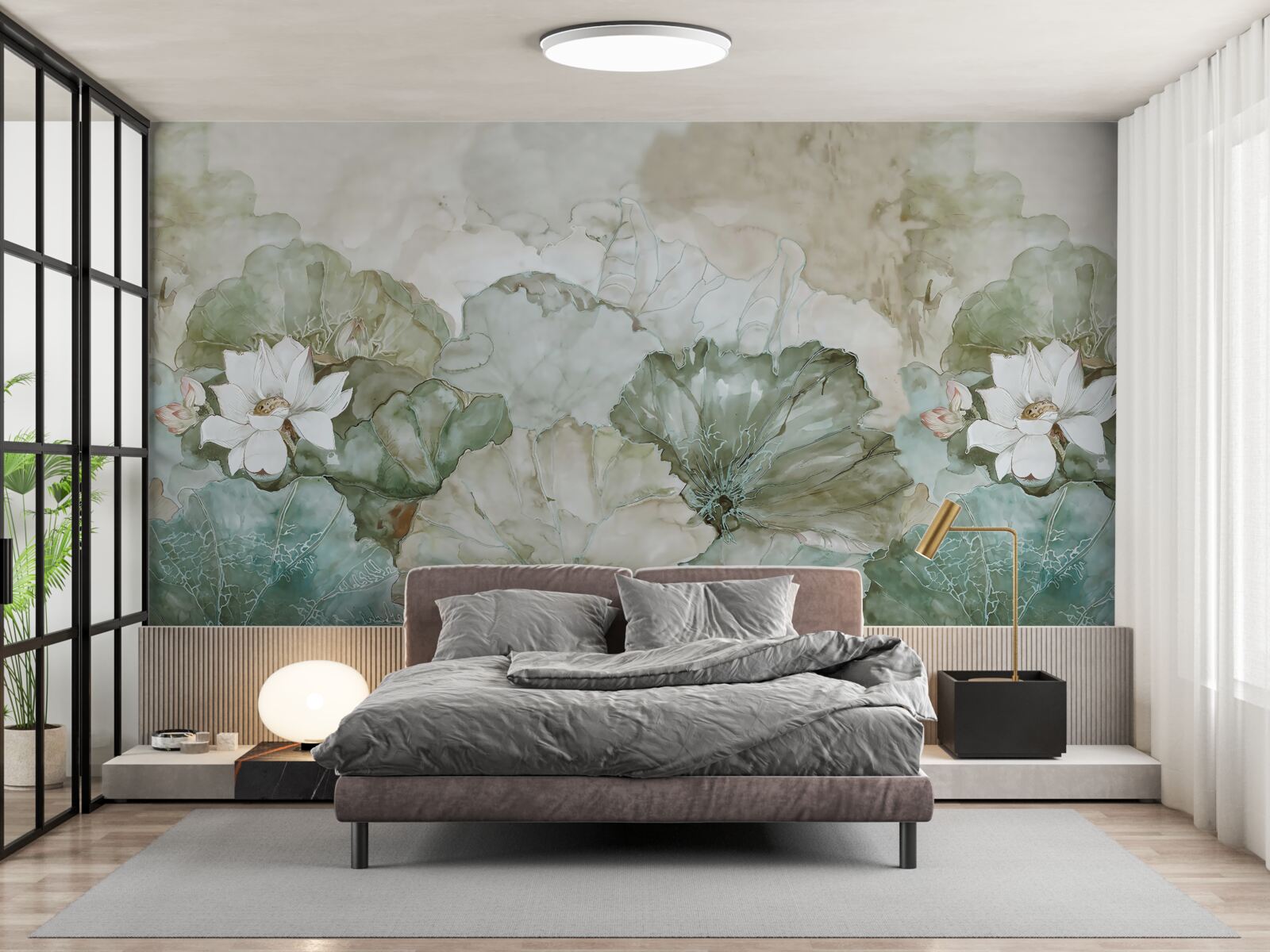 Fototapeta białe pąki i liście tropików