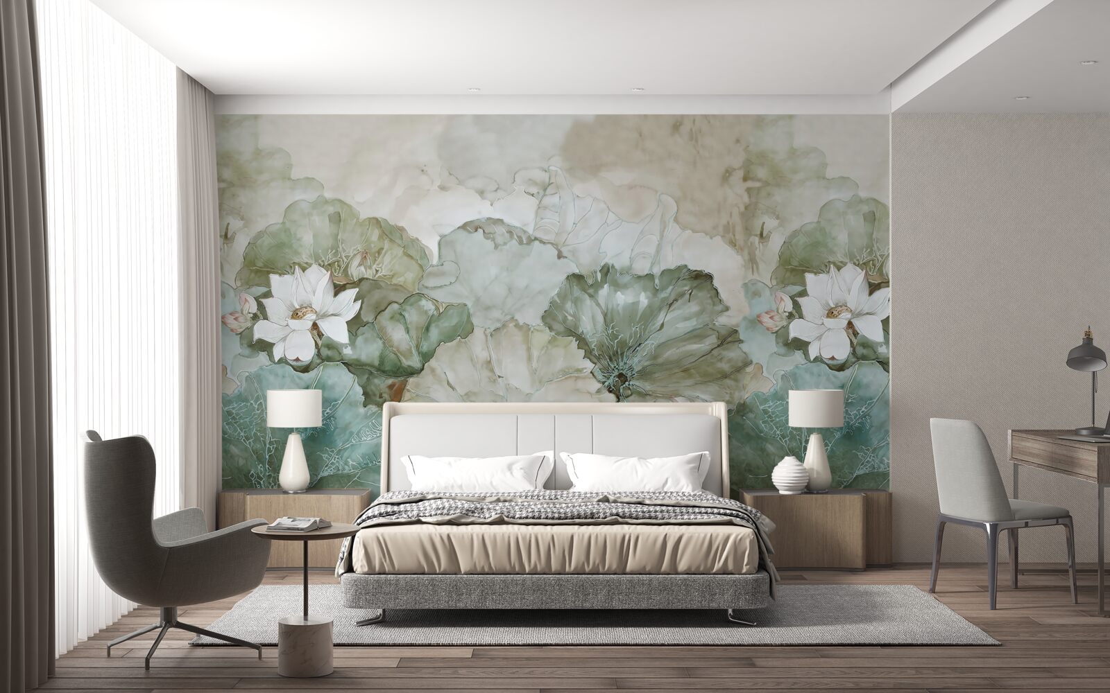 Fototapeta białe pąki i liście tropików