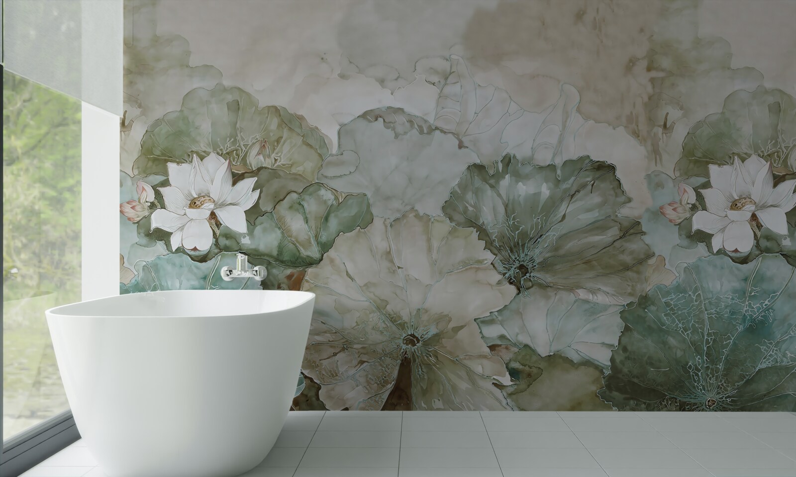 Fototapeta białe pąki i liście tropików