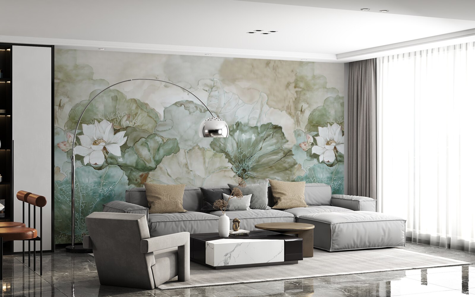 Fototapeta białe pąki i liście tropików