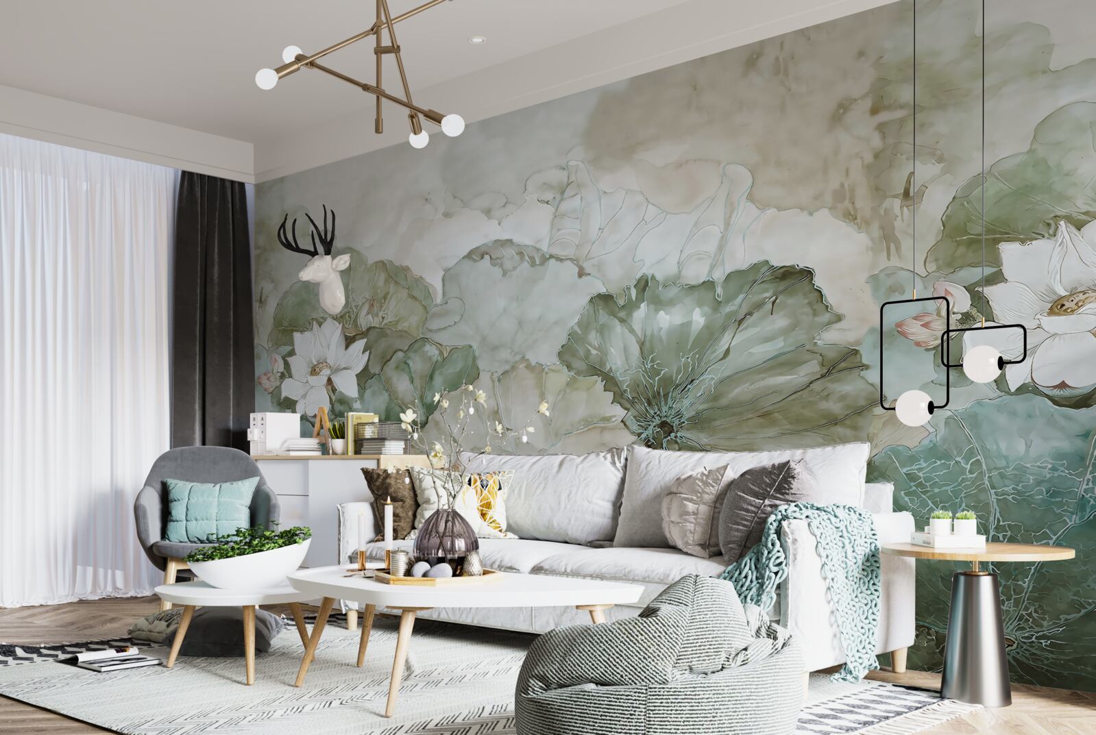 Fototapeta białe pąki i liście tropików