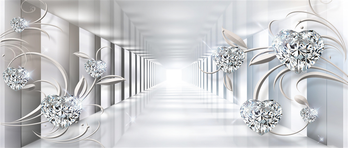 Fototapeta niekończący się korytarz, oświetlony jasnym światłem i ozdobami w postaci kwiatów