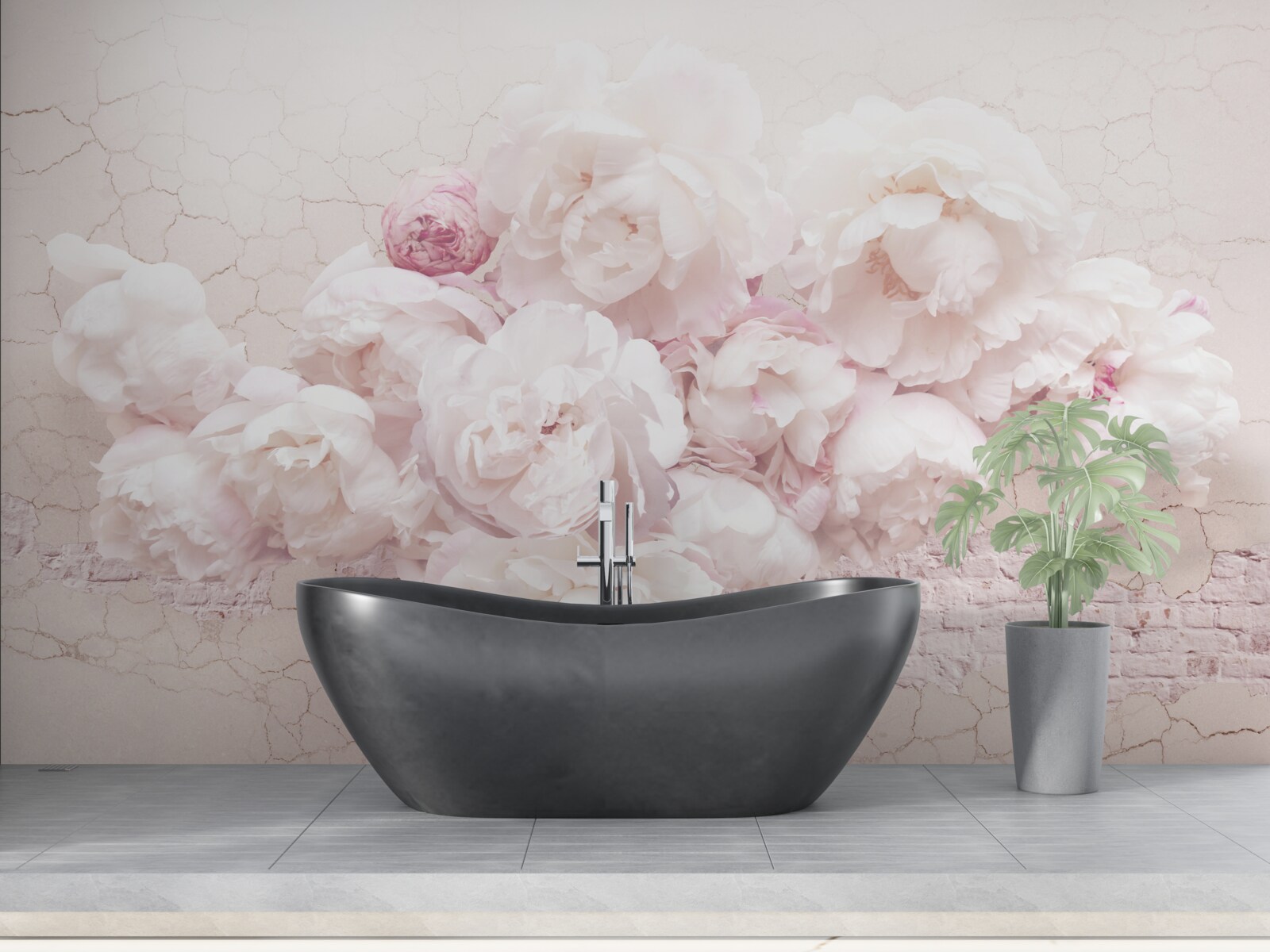 Fototapeta bujne butiki z kwiatami na skalistym tle