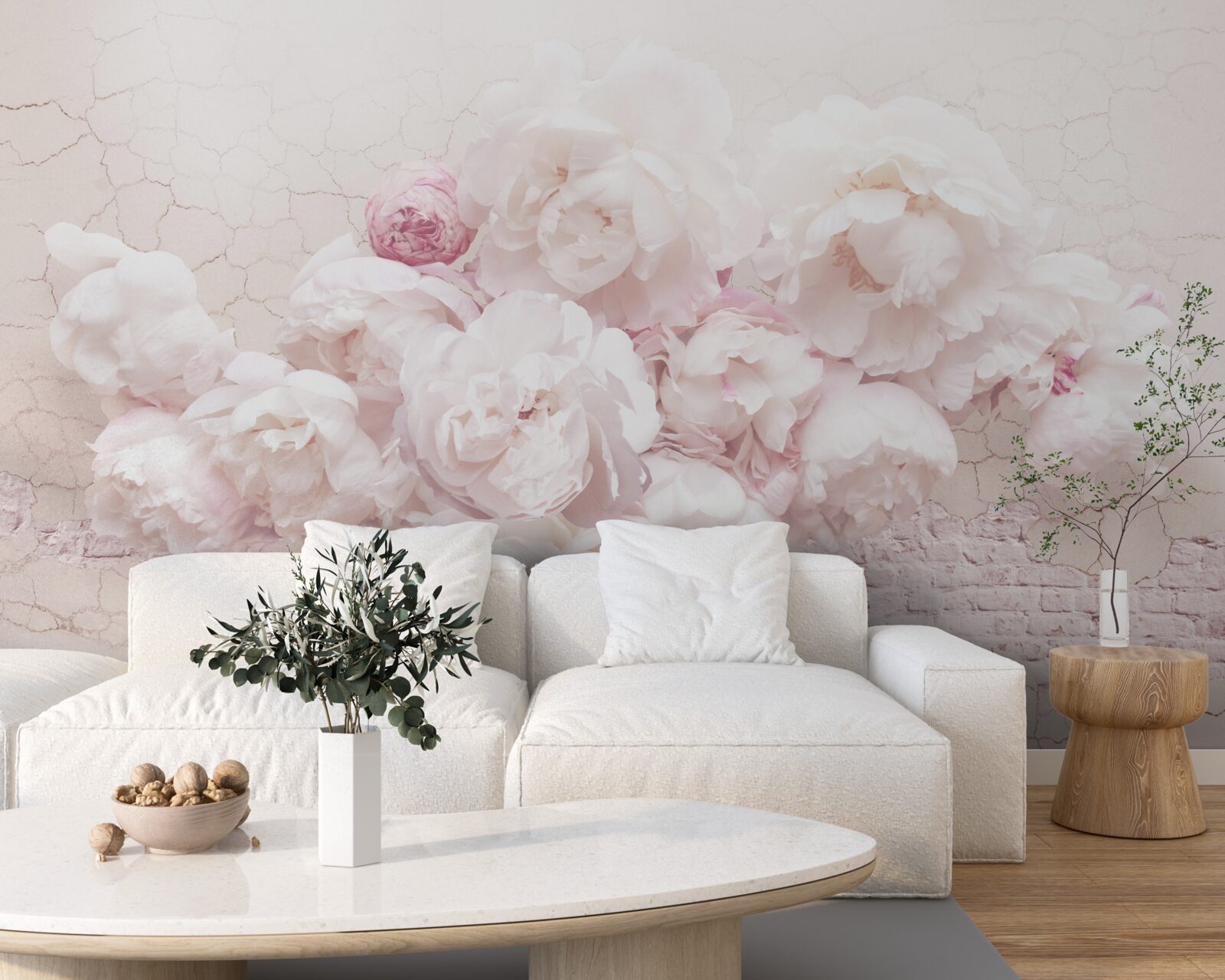 Fototapeta bujne butiki z kwiatami na skalistym tle