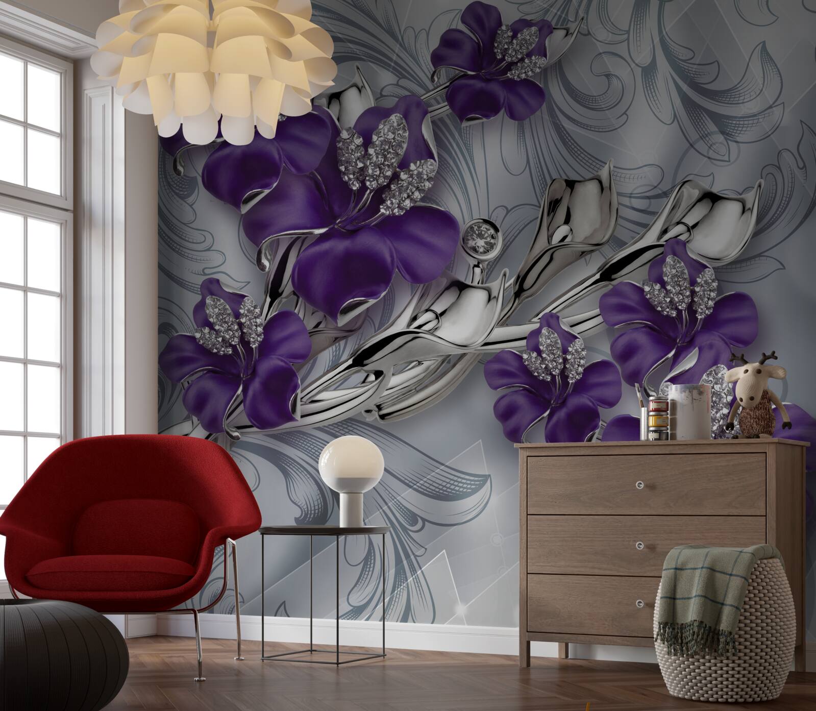 Fototapeta magnolia ma kolor fioletowy wśród kamieni i złota