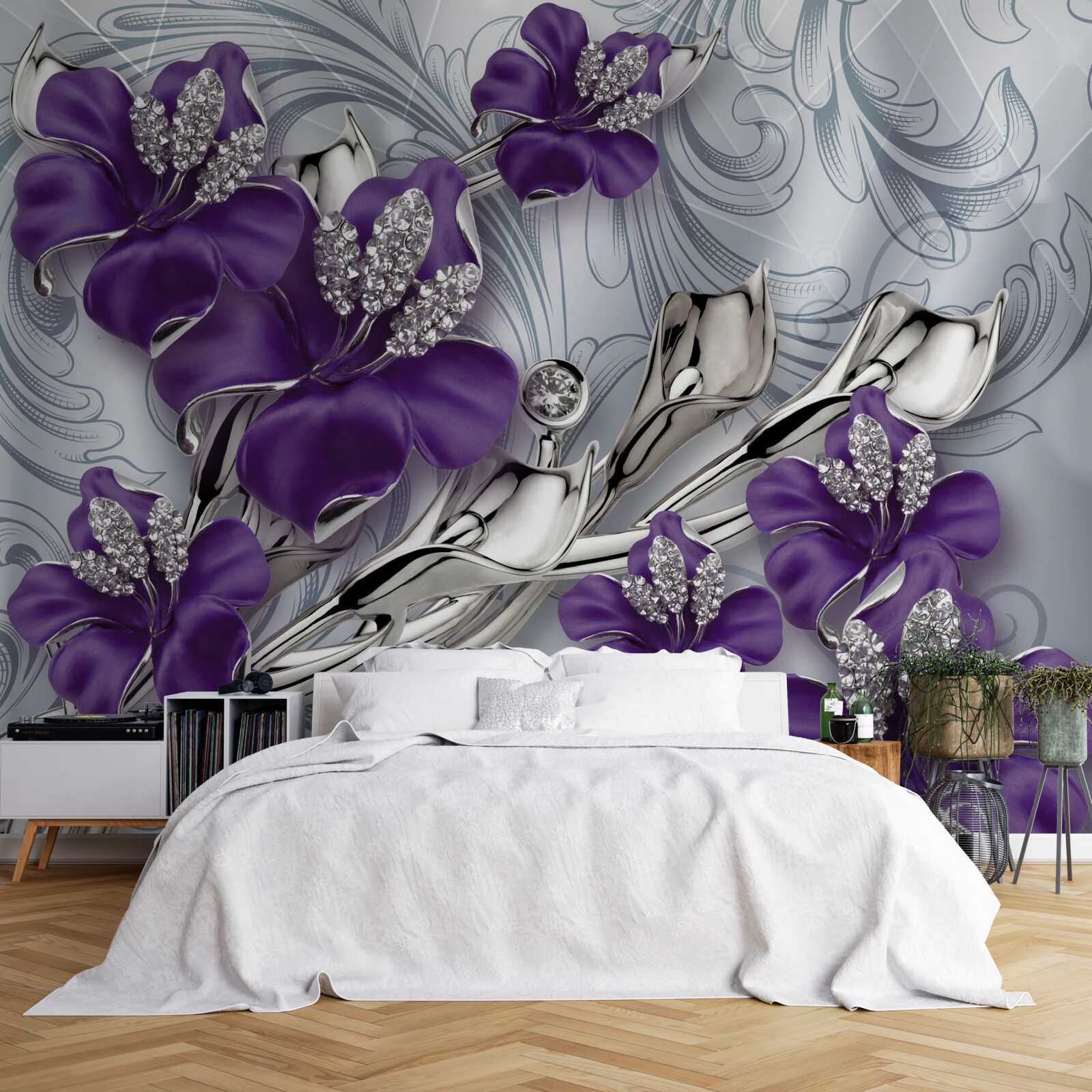 Fototapeta magnolia ma kolor fioletowy wśród kamieni i złota