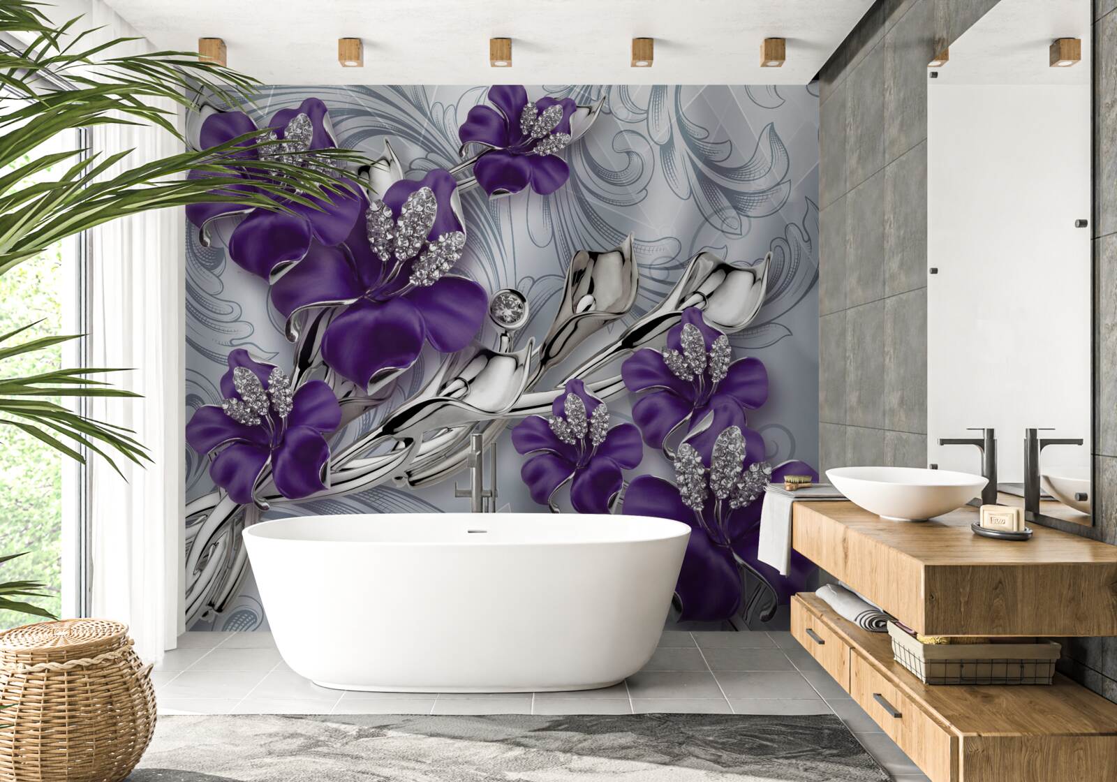 Fototapeta magnolia ma kolor fioletowy wśród kamieni i złota