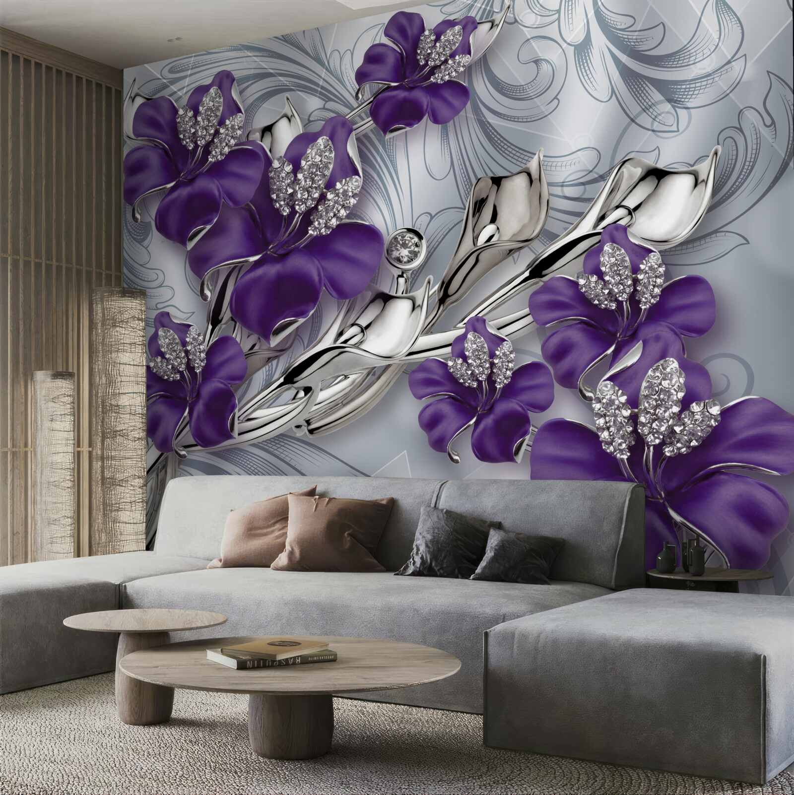 Fototapeta magnolia ma kolor fioletowy wśród kamieni i złota