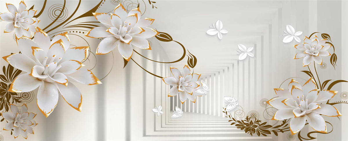 Fototapeta biały lotos i złoto stały się abstrakcją tunelu