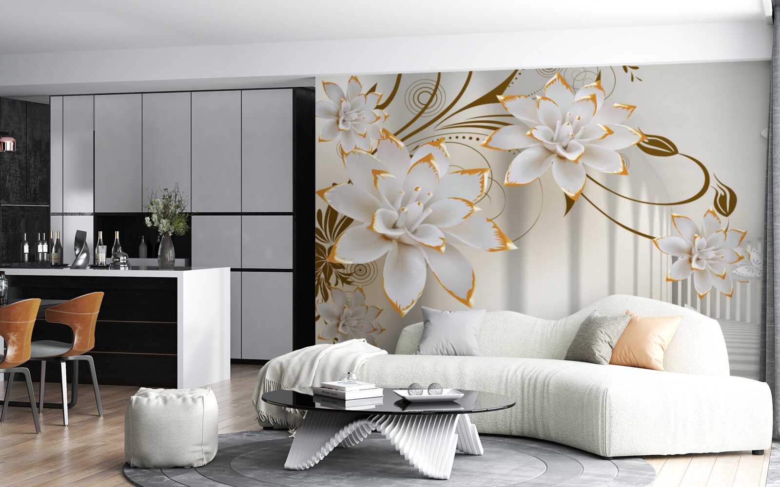 Fototapeta biały lotos i złoto stały się abstrakcją tunelu