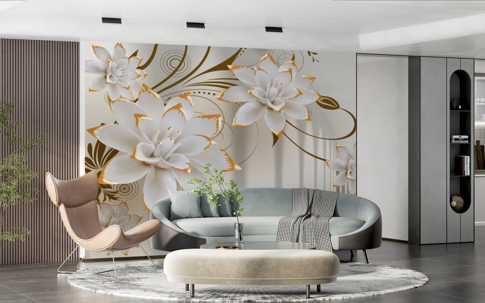 Fototapeta biały lotos i złoto stały się abstrakcją tunelu