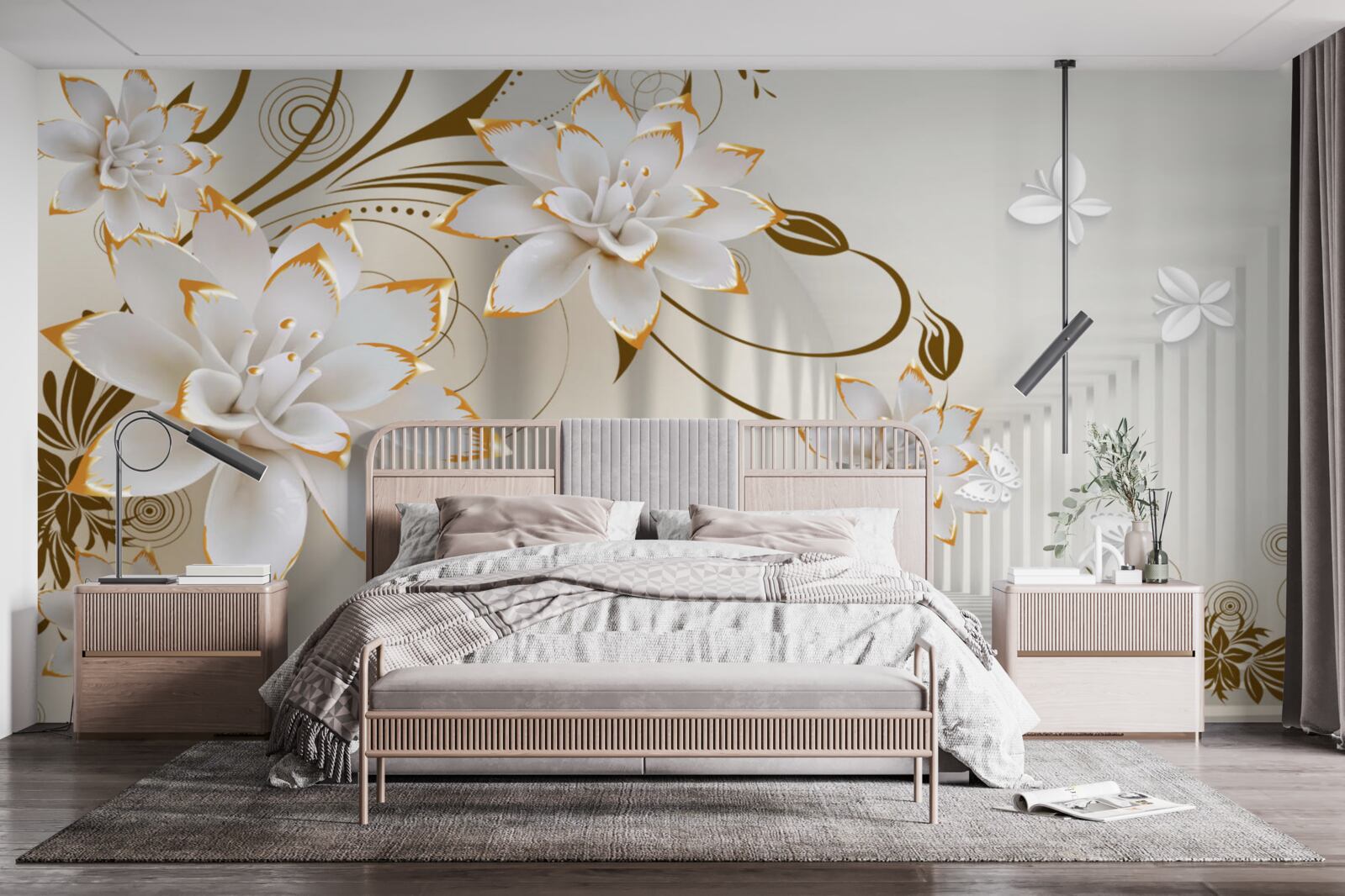 Fototapeta biały lotos i złoto stały się abstrakcją tunelu