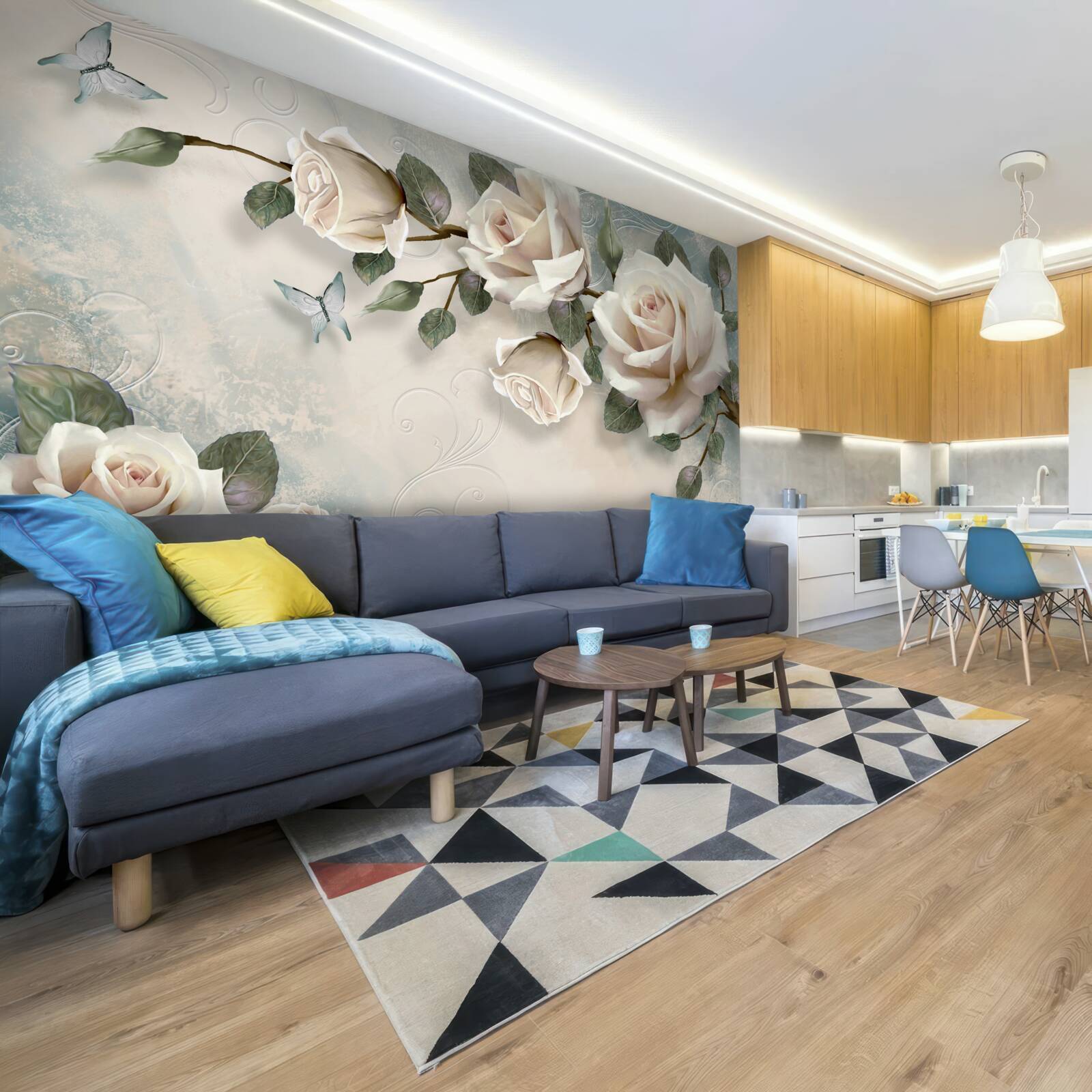 Fototapeta motyle i róże wypuszczają pąki