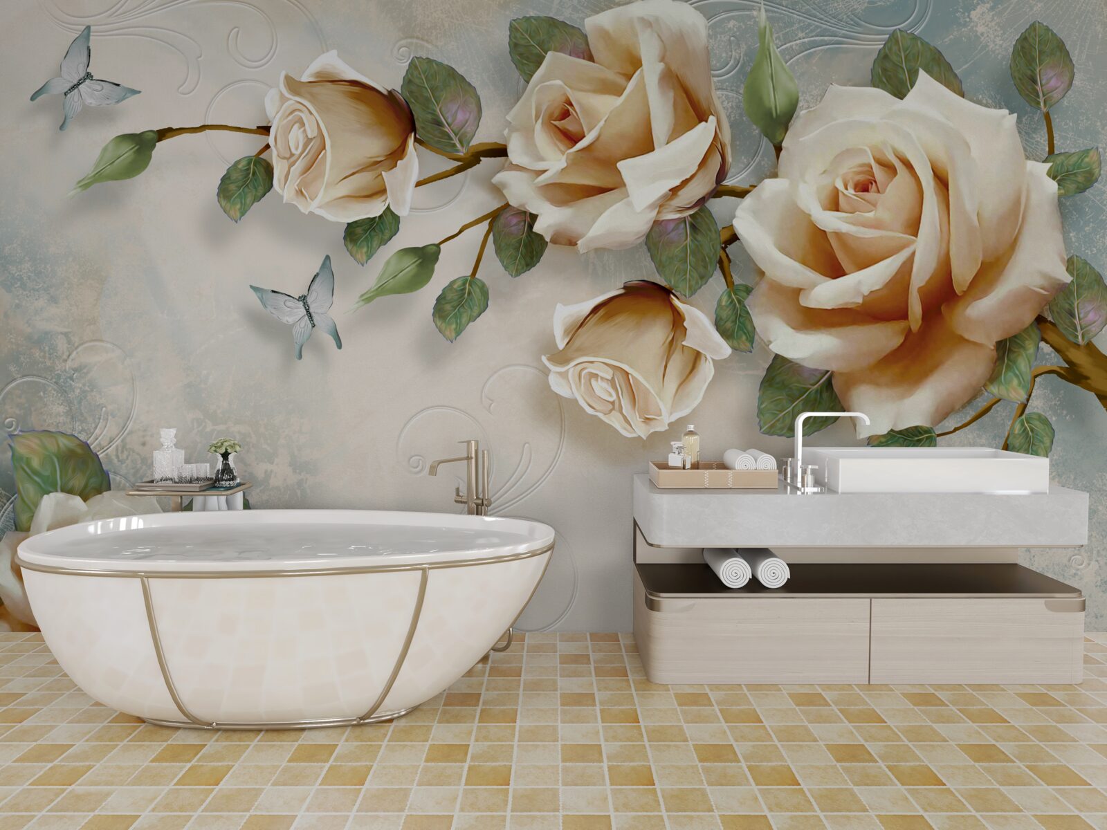 Fototapeta miękkie róże w kremowych odcieniach